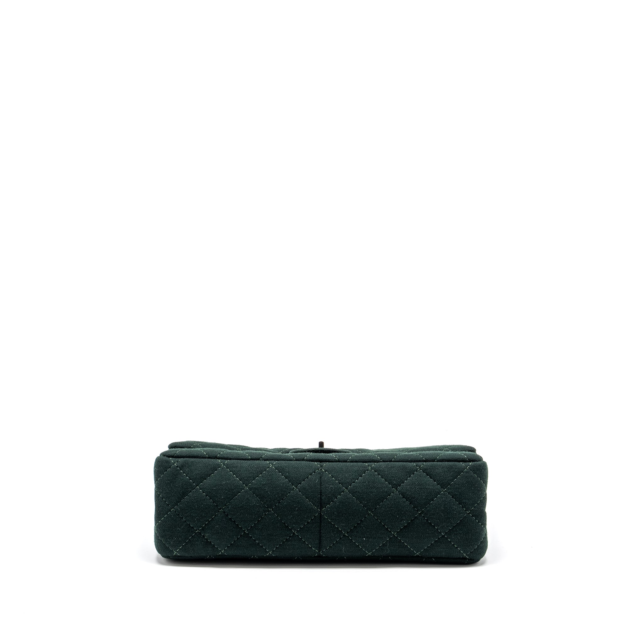 CHANEL REISSUE 2.55 226 DOUBLE FLAP BAG FABRIC DARK GREEN RUTHENIUM HARDWARE