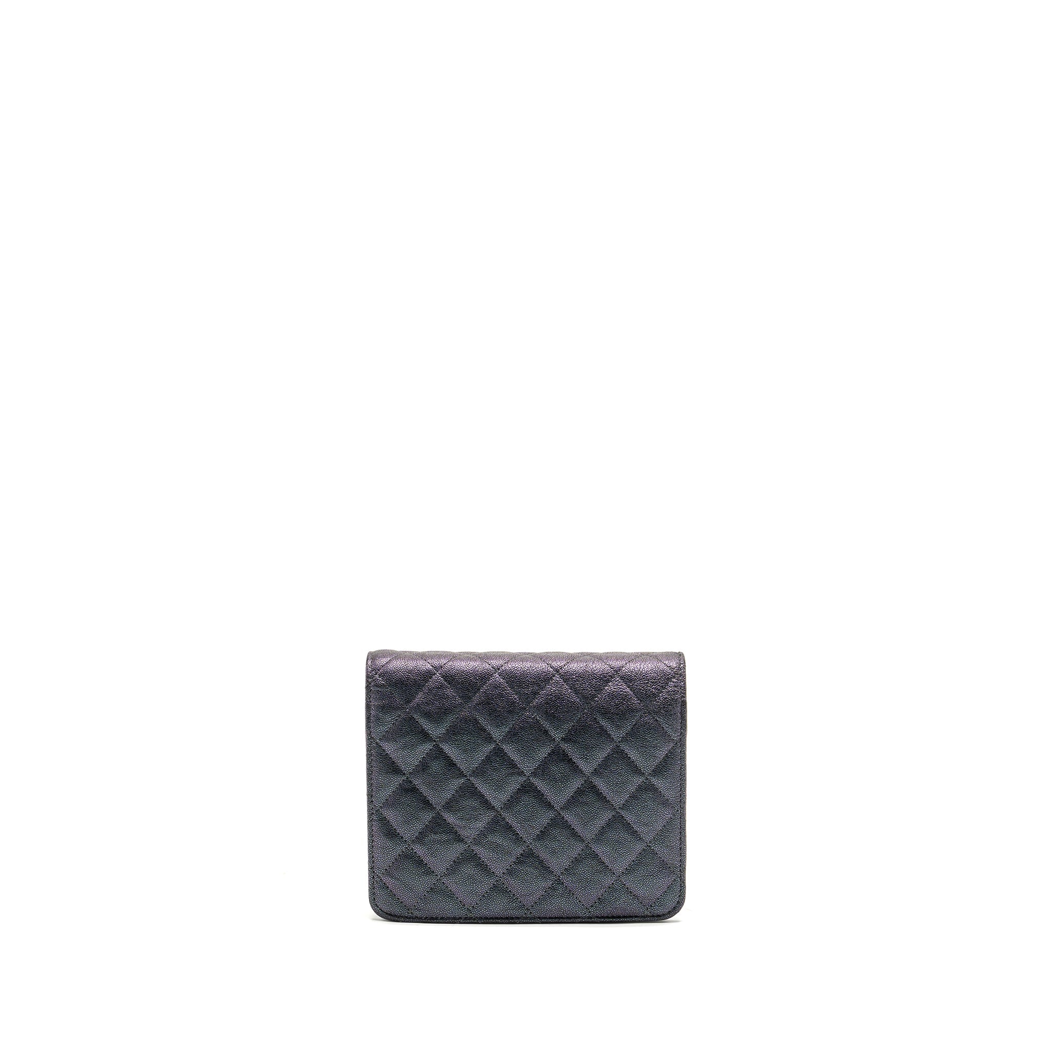 CHANEL QUILTED SQUARE WALLET WITH CHAIN CAVIAR IRIDESCENT BLACK LGHW