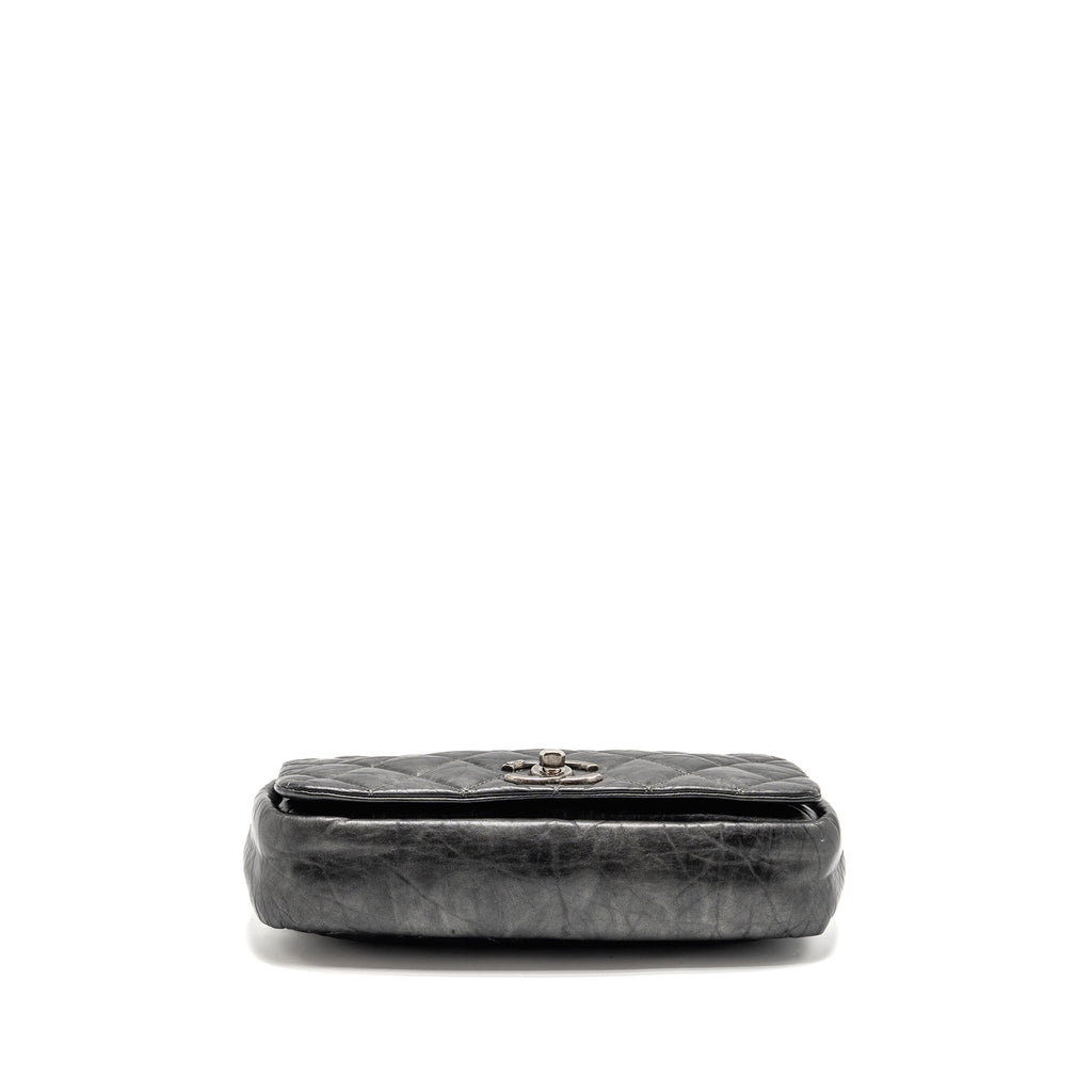 CHANEL DETAILED CHAIN SINGLE FLAP BAG CALFSKIN CHARCOAL GREY SHW