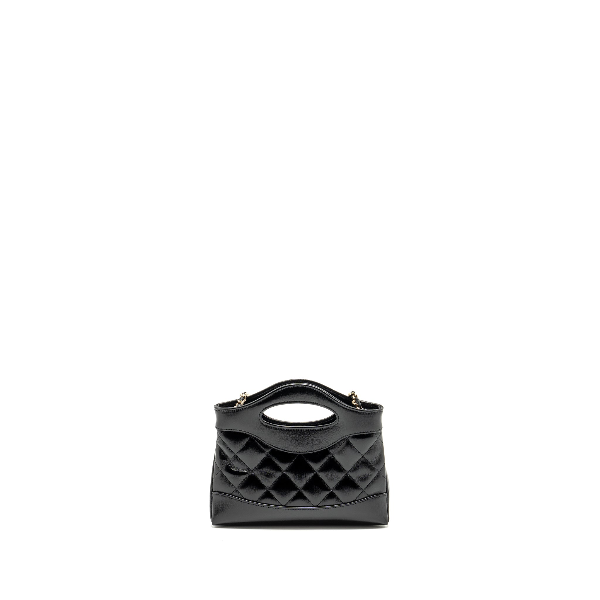 CHANEL MINI 31 CLUTCH WITH CHAIN SHINY LAMBSKIN BLACK LGHW (MICROCHIP)
