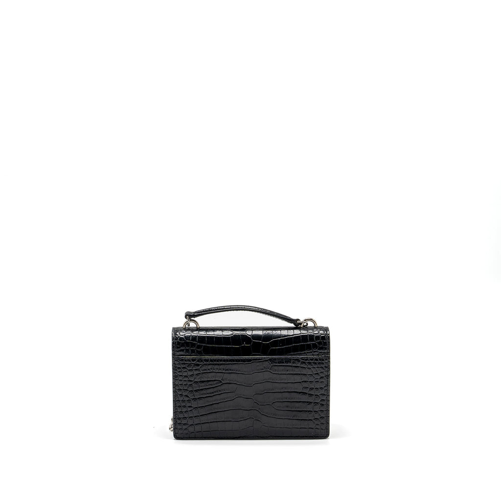 SAINT LAURENT/YSL SUNSET BAG CROC-EMBOSSED CALFSKIN BLACK SHW