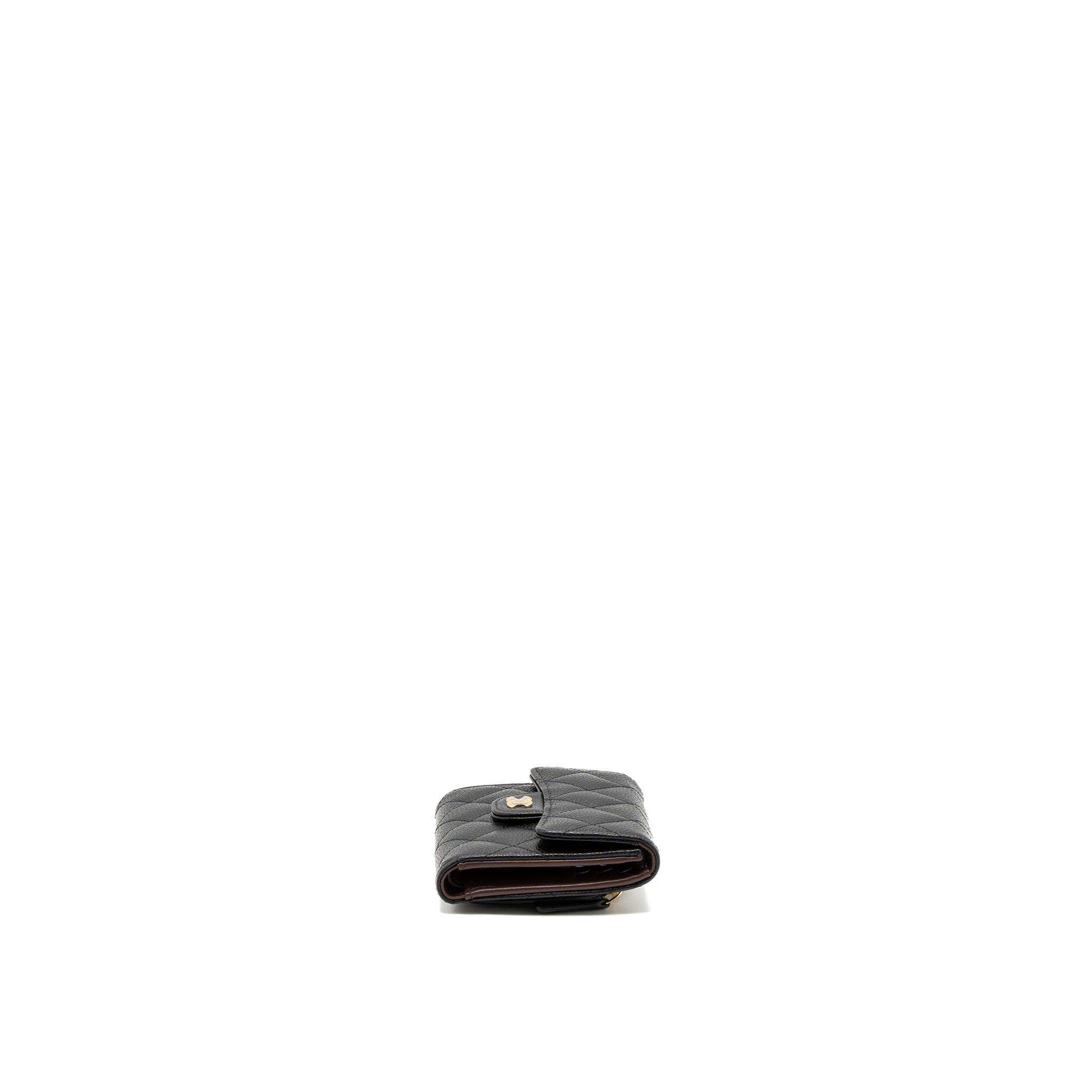 CHANEL CLASSIC COMPACT WALLET CAVIAR BLACK LGHW (MICROCHIP)