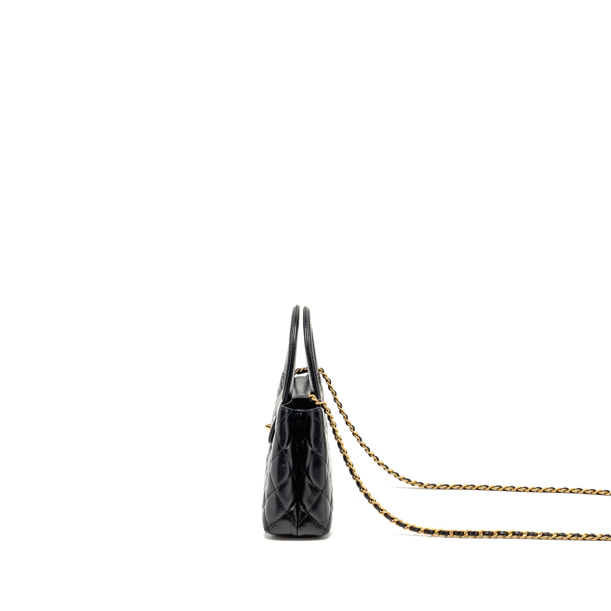 CHANEL MINI KELLY SHOPPING TOTE BAG CALFSKIN BLACK GHW (MICROCHIP)