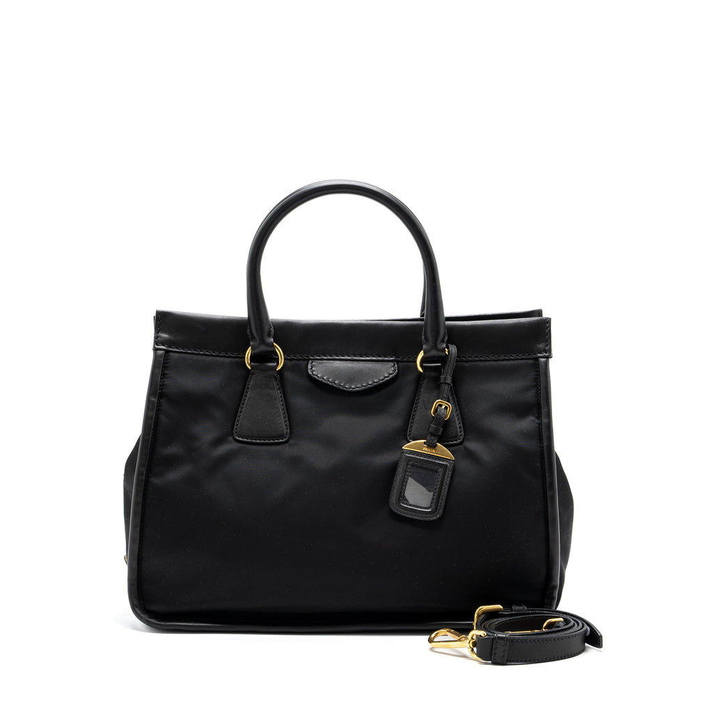 PRADA TOTE BAG NYLON / LEATHER BLACK GHW