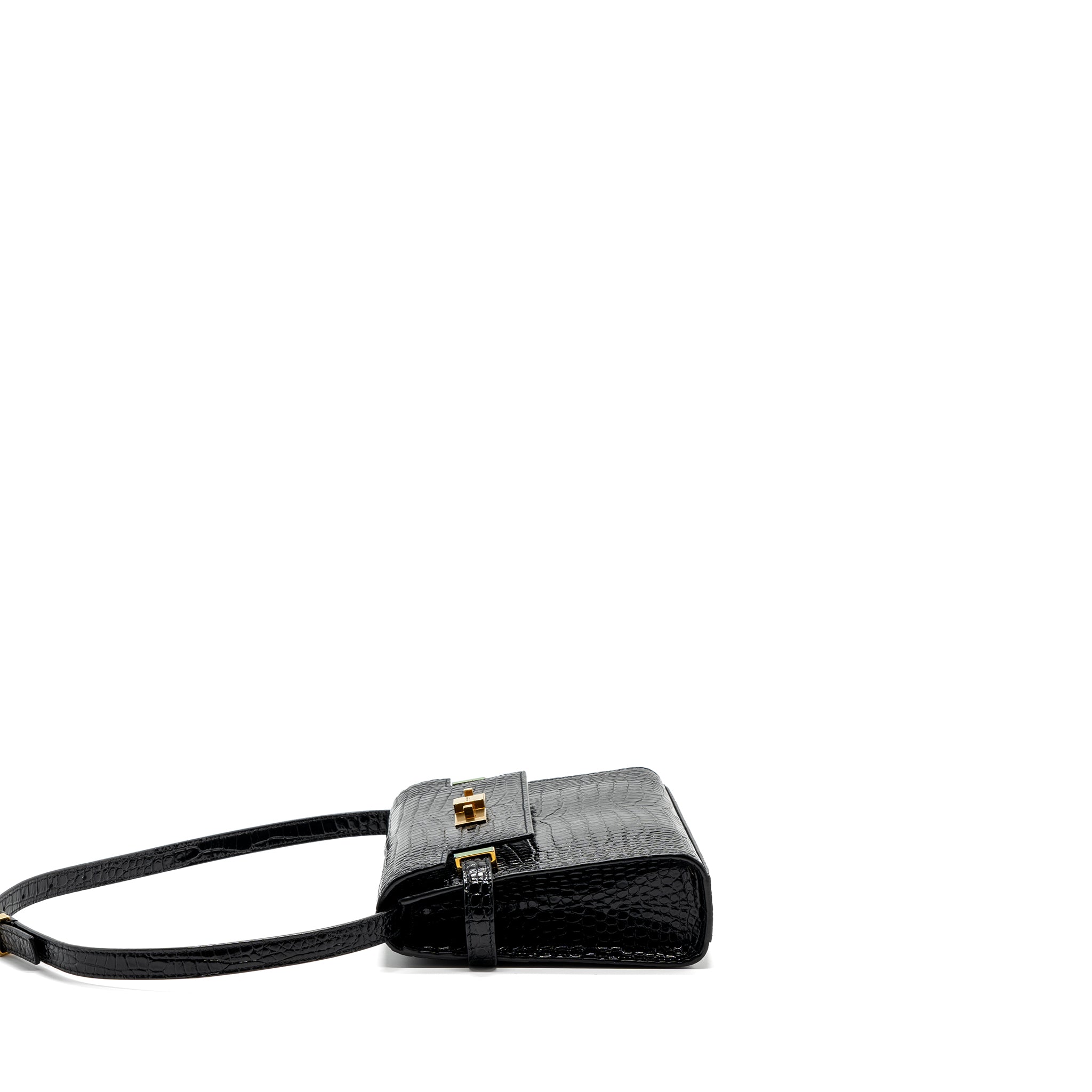 SAINT LAURENT MANHATTAN SHOULDER BAG CROCODILE-EMBOSSED BLACK GHW