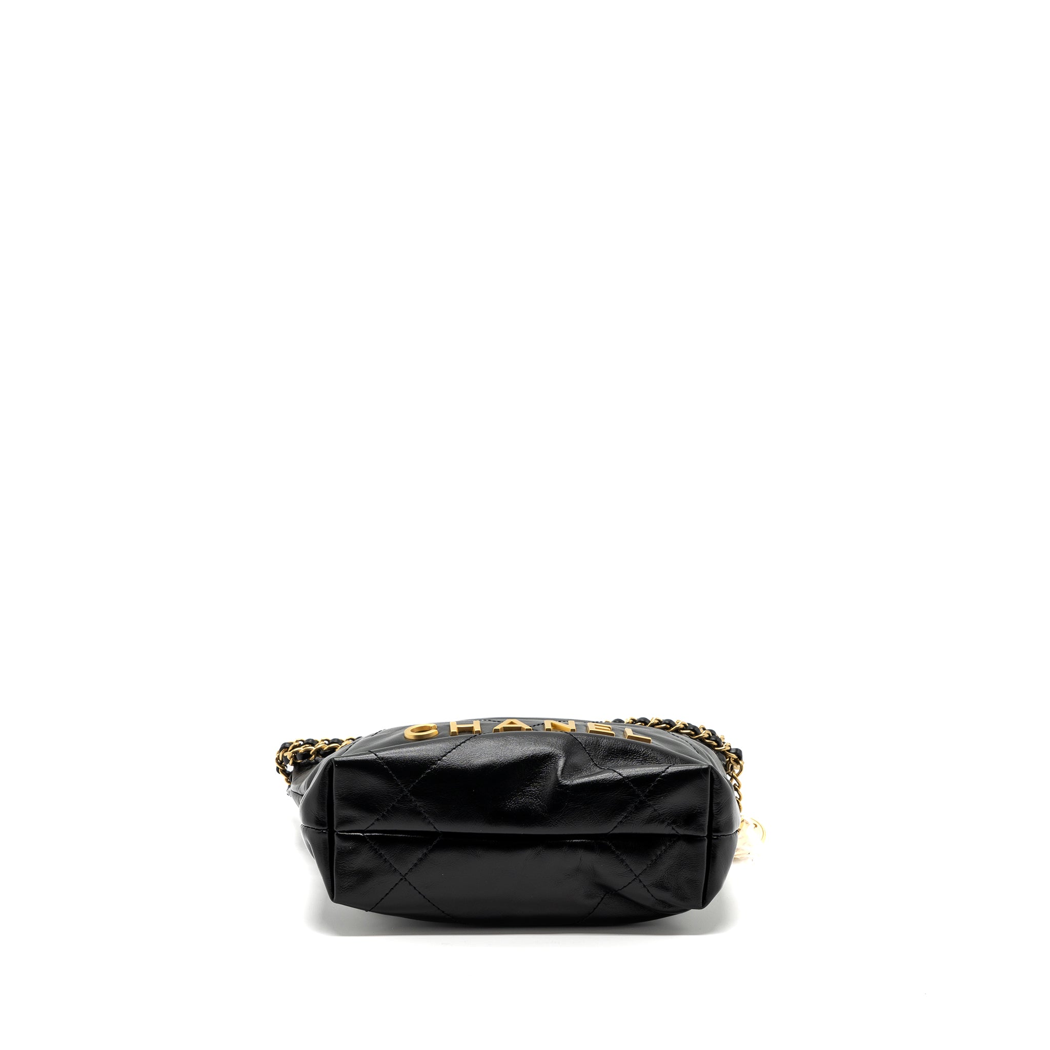 CHANEL MINI 22 BAG SHINY CALFSKIN BLACK BRUSHED GHW (MICROCHIP)