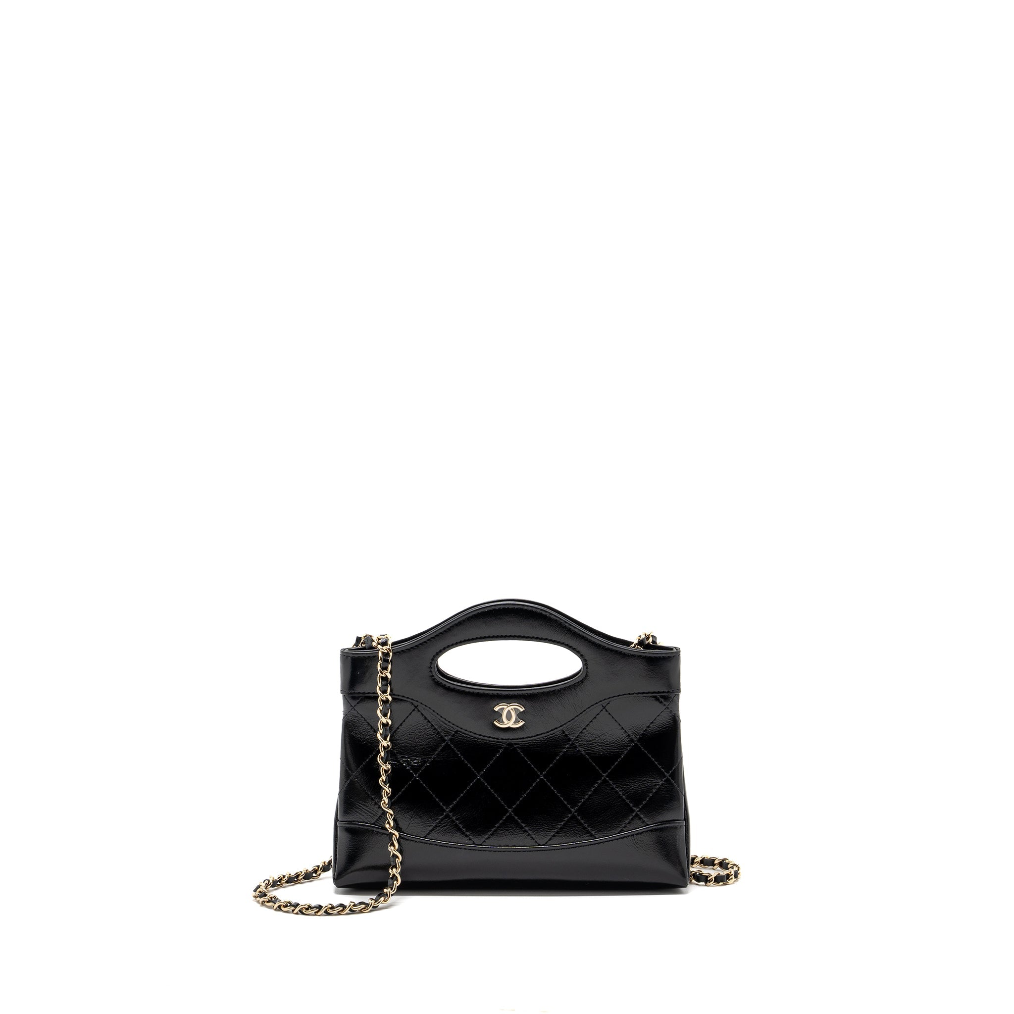 CHANEL 24C MINI 31 CLUTCH WITH CHAIN SHINY CALFSKIN BLACK LGHW (MICROCHIP)