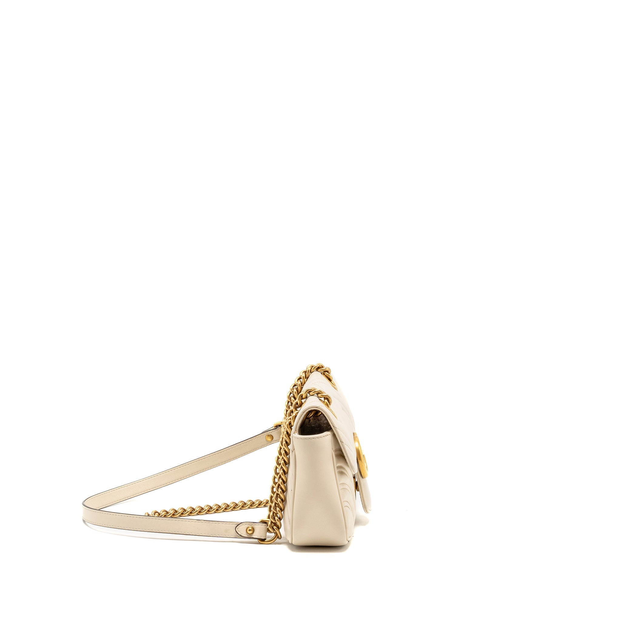 GUCCI MINI GG MARMONT SHOULDER BAG CALFSKIN WHITE GHW