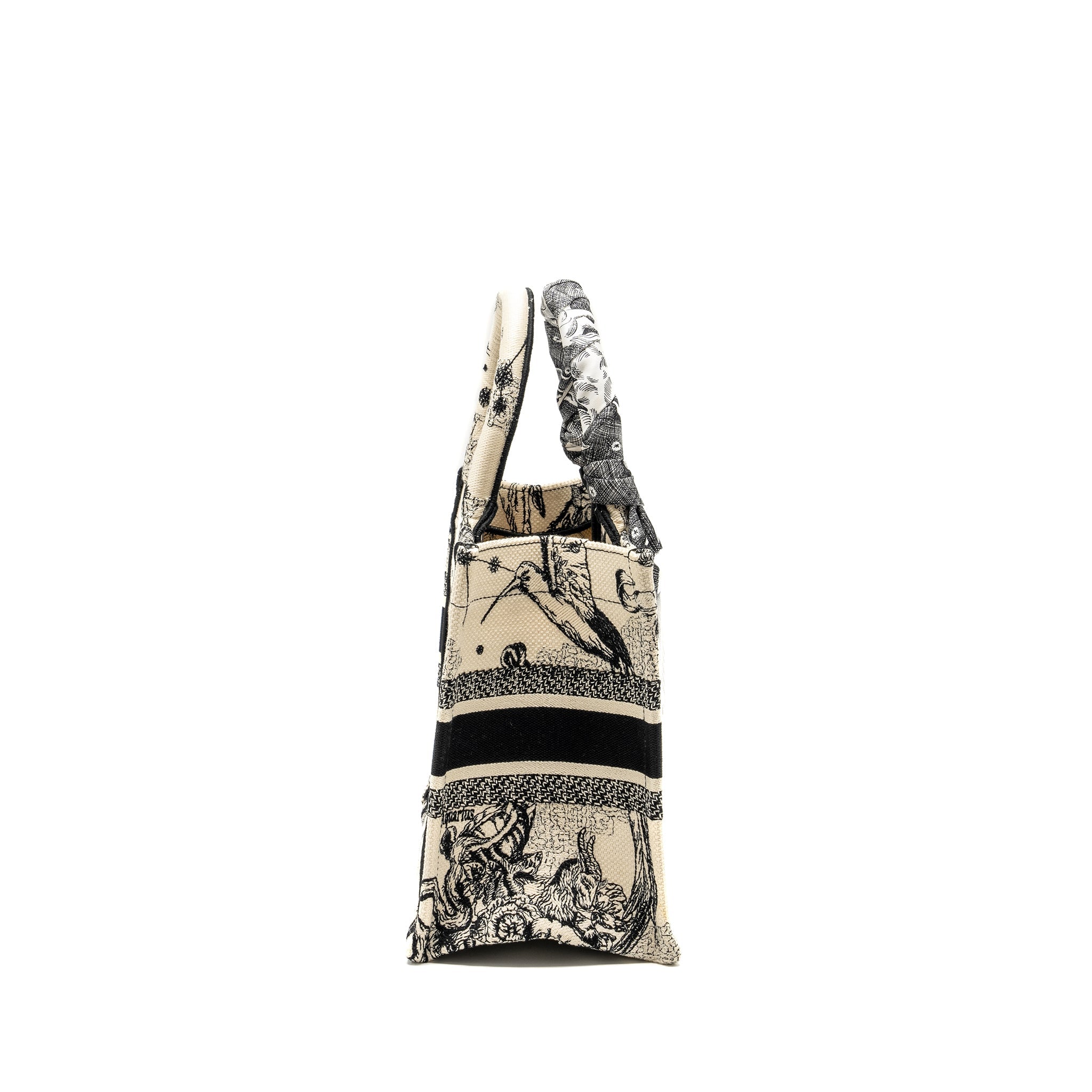 DIOR SMALL BOOK TOTE LATTE/BLACK TOILE DE JOUY ZODIAC EMBROIDERY