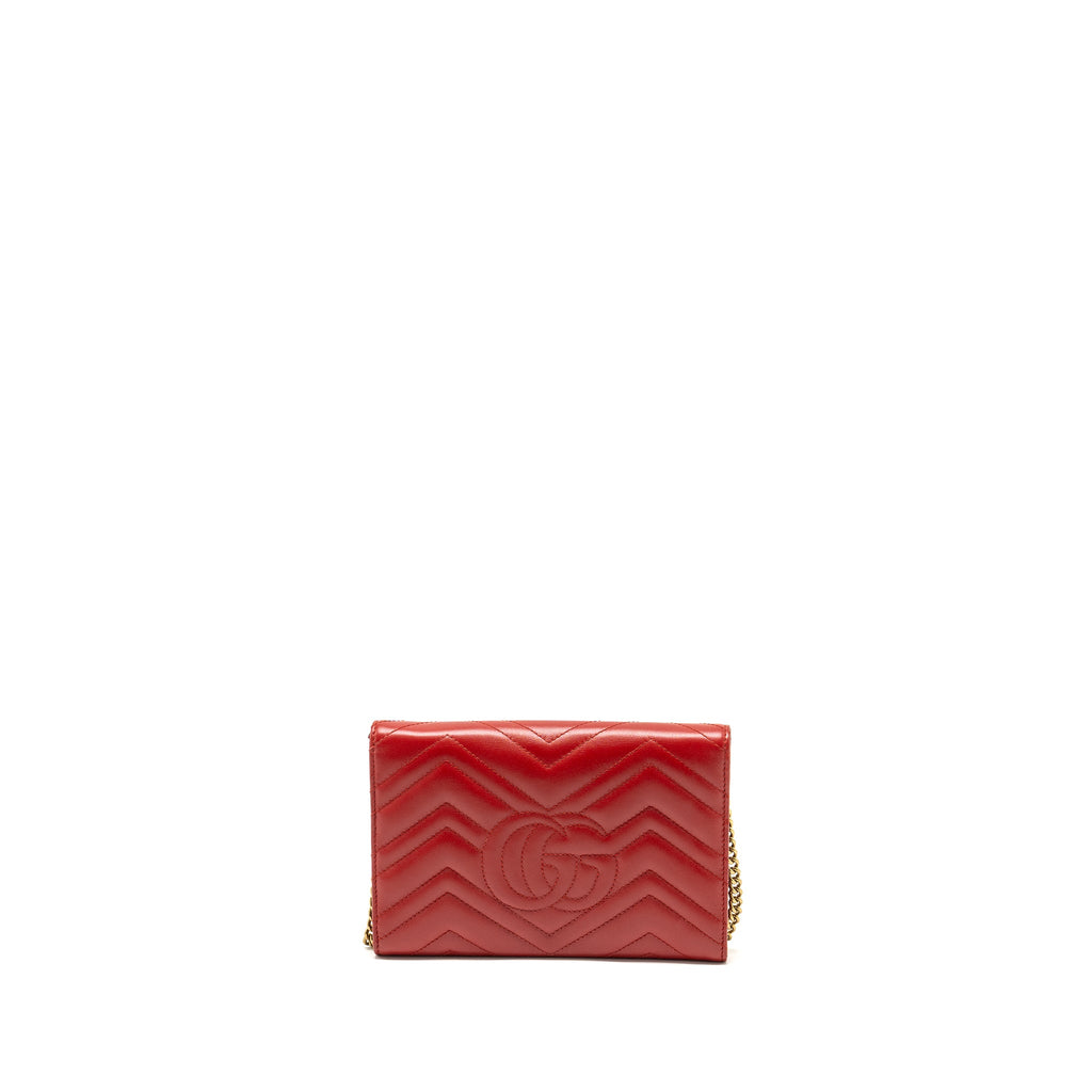 GUCCI MARMONT FLAP WALLET WITH CHAIN CALFSKIN RED GHW