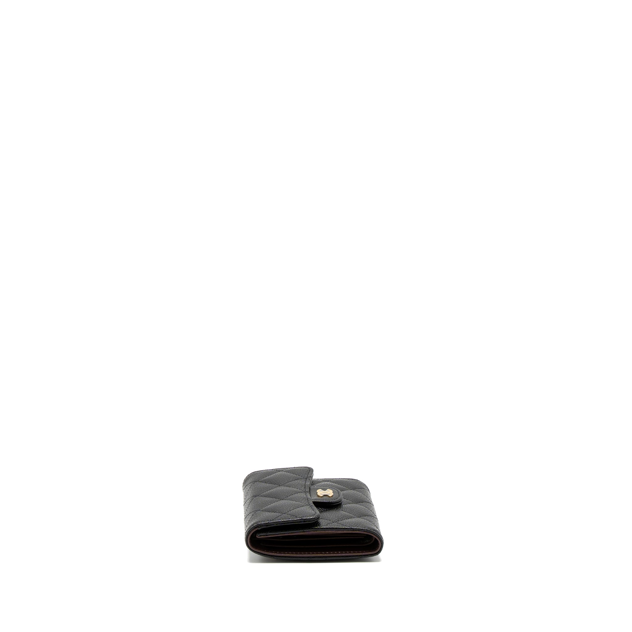 CHANEL CLASSIC COMPACT WALLET CAVIAR BLACK LGHW (MICROCHIP)