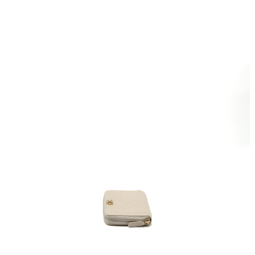 CHANEL BOY ZIPPER LONG WALLET CAVIAR WHITE LGHW
