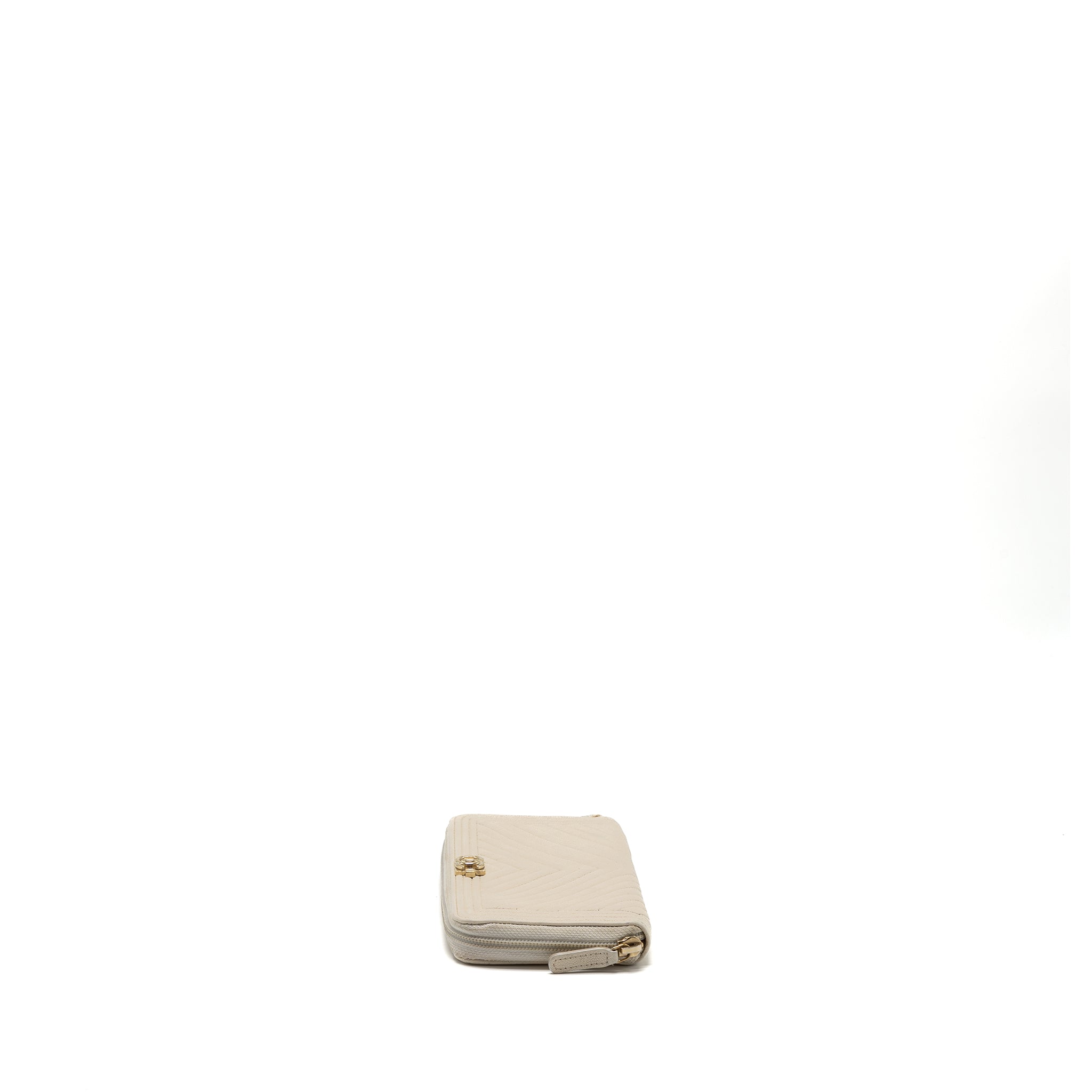 CHANEL BOY ZIPPER LONG WALLET CAVIAR WHITE LGHW