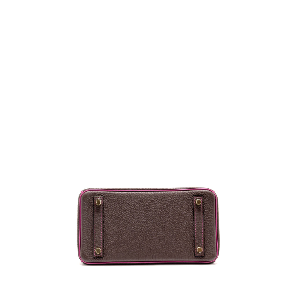 HERMES BIRKIN 25 TOGO CHOCOLATE / ROSE POURPRE BRUSHED GHW