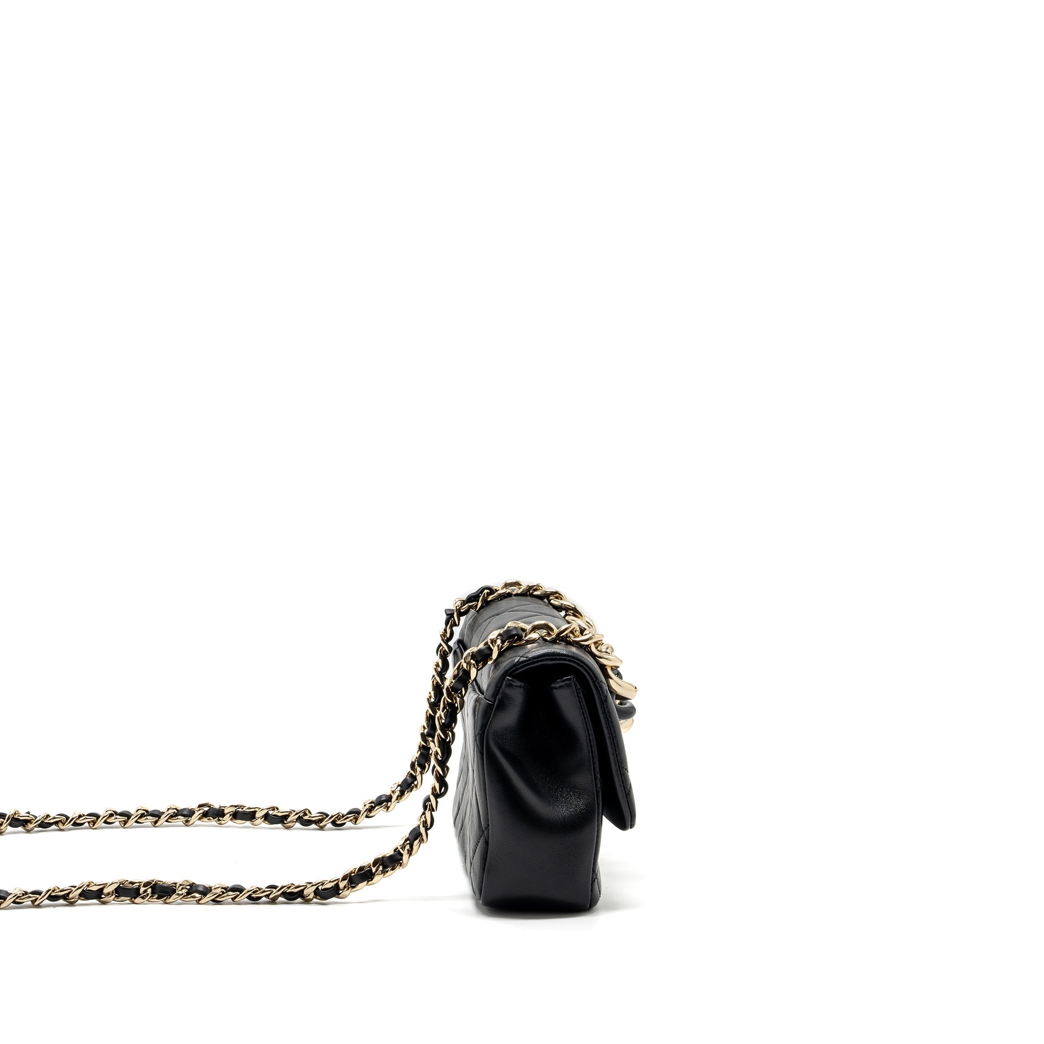CHANEL GIANT CHAIN FLAP BAG LAMBSKIN BLACK MULTICOLOUR HARDWARE(MICROCHIP)