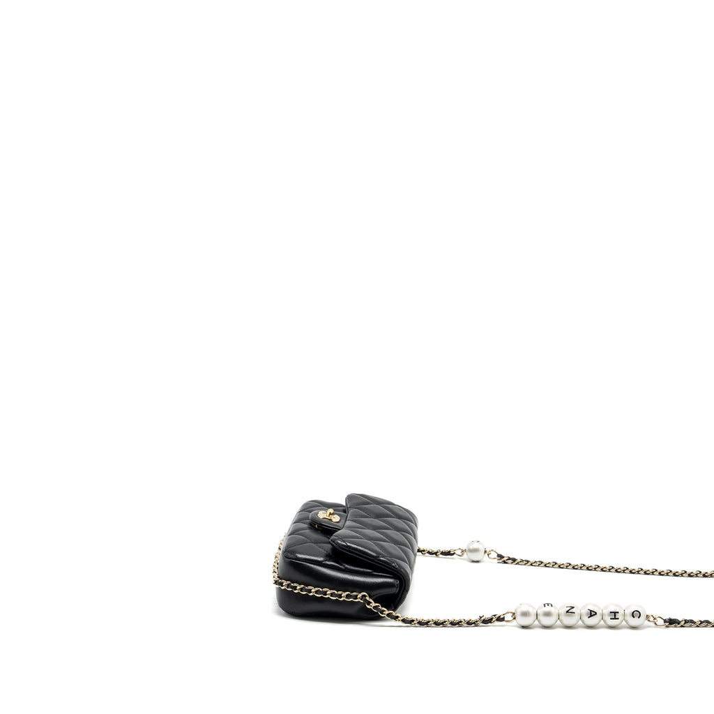 CHANEL PEARL CHAIN QUILTED FLAP BAG LAMBSKIN BLACK GHW