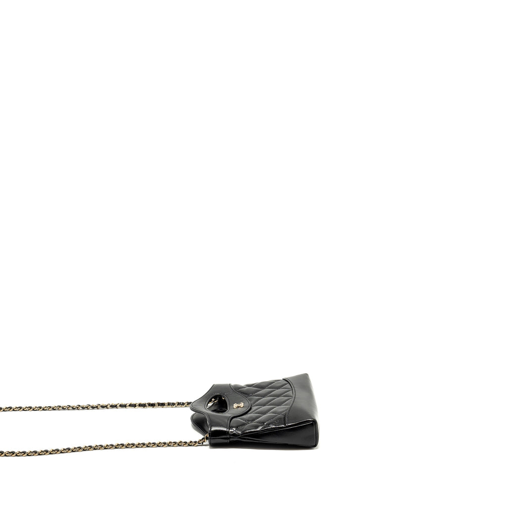 CHANEL 24S MINI 31 CLUTCH WITH CHAIN SHINY LAMBSKIN BLACK LGHW (MICROCHIP)