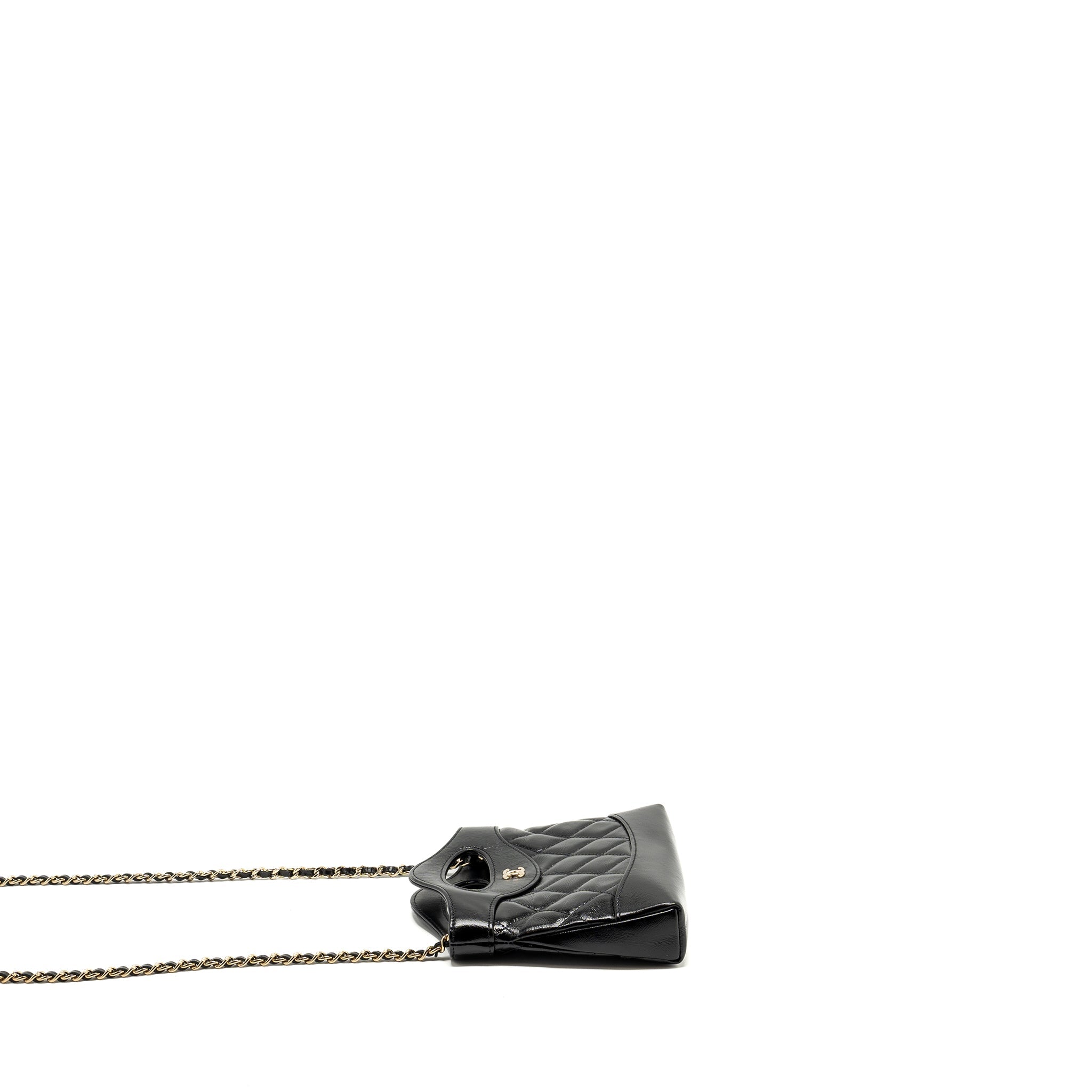 CHANEL 24S MINI 31 CLUTCH WITH CHAIN SHINY LAMBSKIN BLACK LGHW (MICROCHIP)