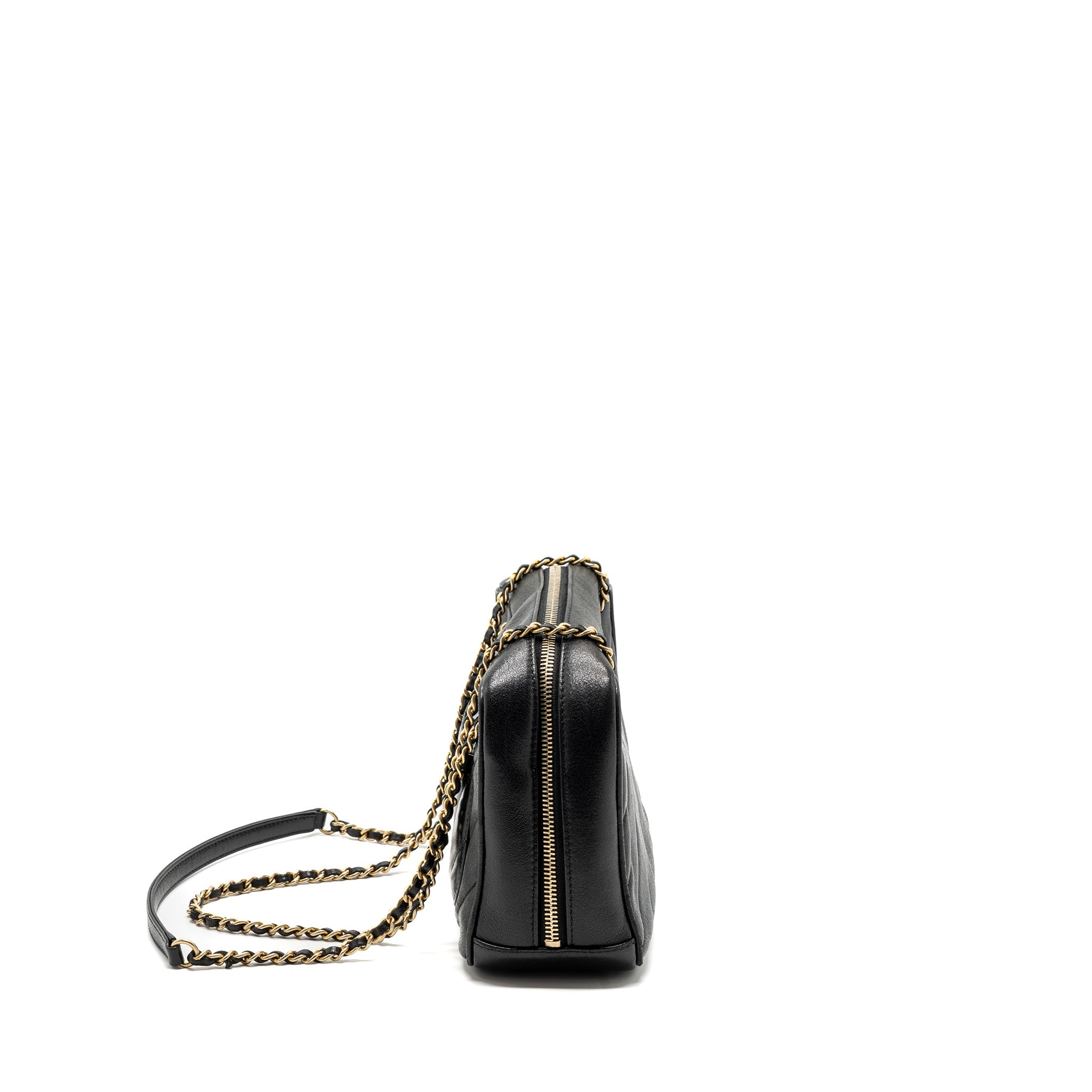 CHANEL ZIPPER CAMERA CHAIN BAG LAMBSKIN BLACK GHW