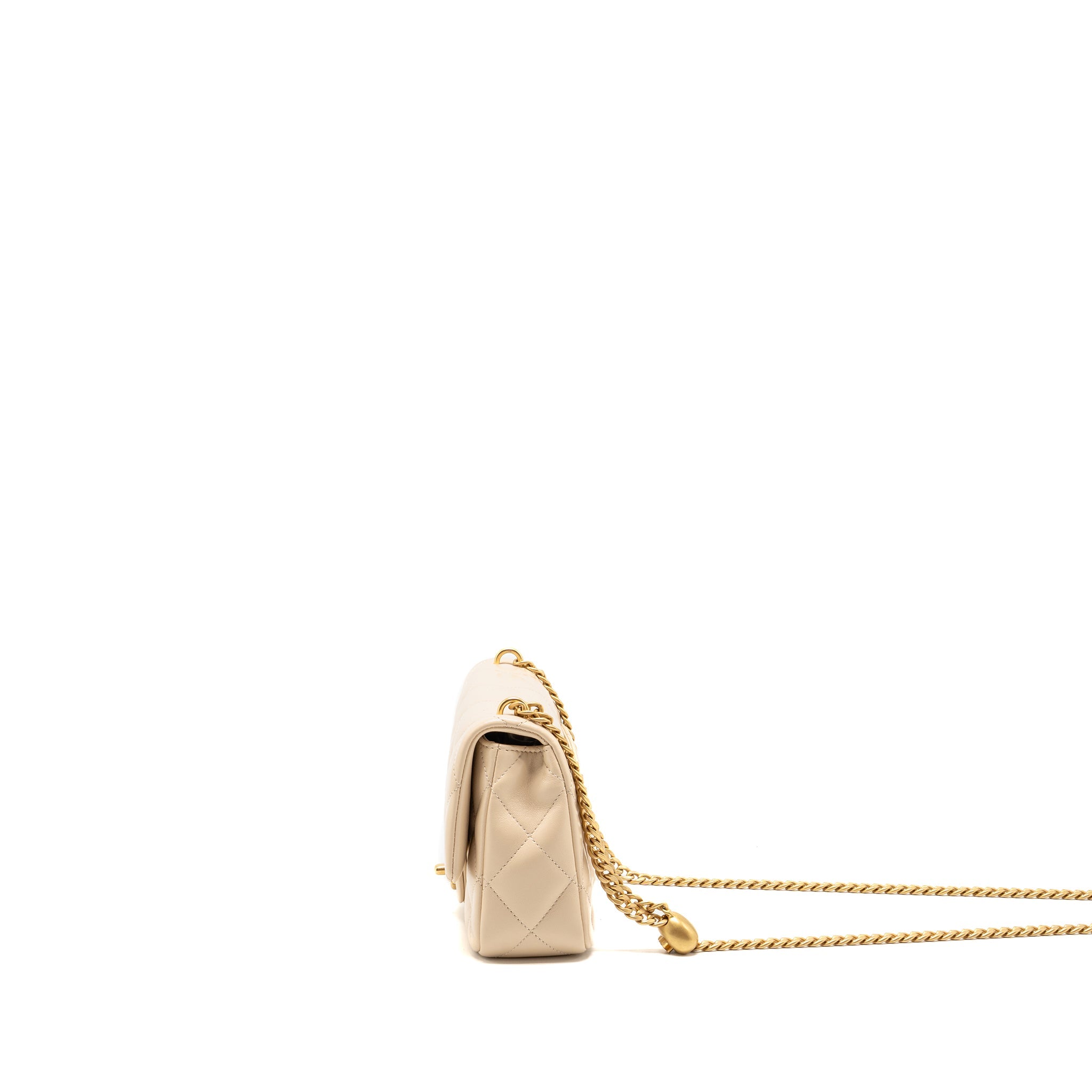 CHANEL 25C COCO LOVE ADJUSTABLE CHAIN SHINY LAMBSKIN BEIGE GHW (MICROCHIP)