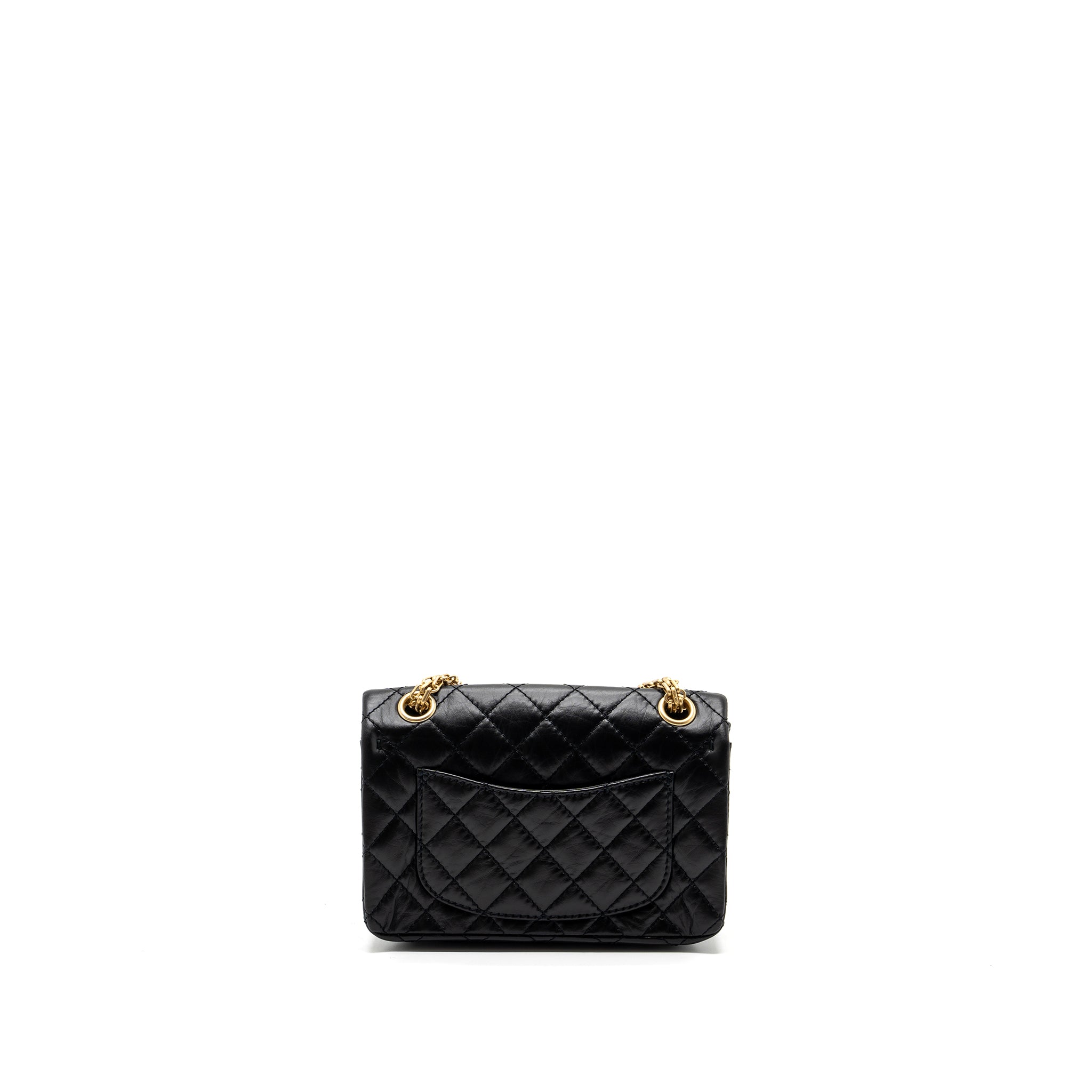 CHANEL MINI 2.55 REISSUE FLAP BAG AGED CALFSKIN BLACK GHW (MICROCHIP)