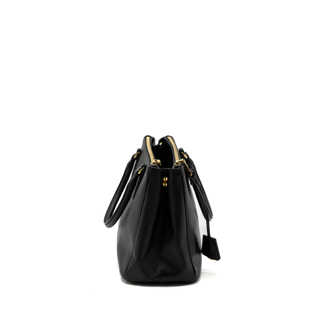 PRADA DOUBLE ZIP TOTE BAG SAFFIANO CALFSKIN BLACK GHW