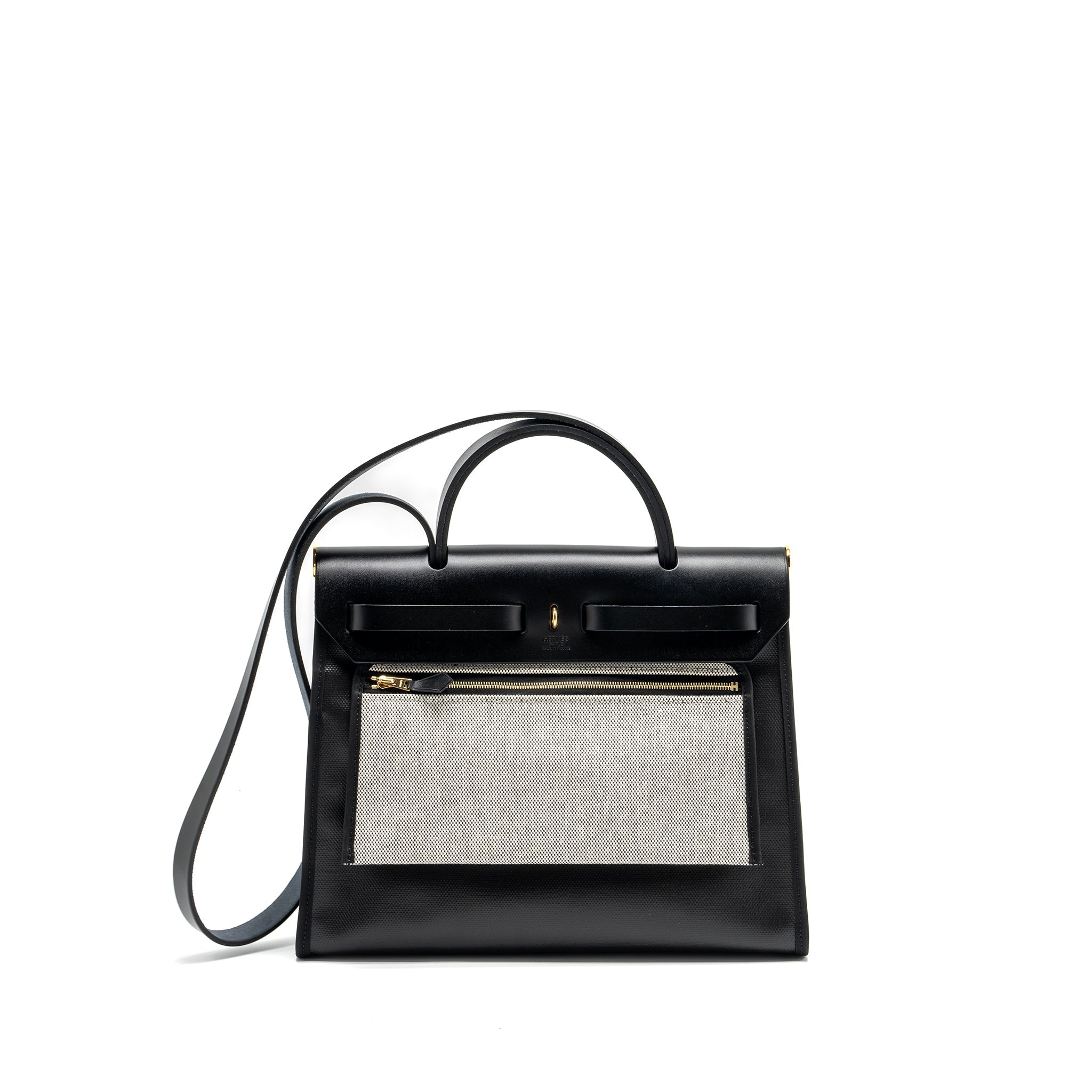 HERMES HERBAG 31 ZIP BAG BERLINE CANVAS/VACHE HUNTER BLACK/ECRU GHW
