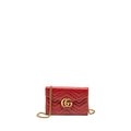 GUCCI MARMONT FLAP WALLET WITH CHAIN CALFSKIN RED GHW