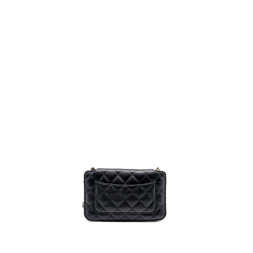 CHANEL CHAIN WALLET /FOLDABLE SHOPPING TOTE CAVIAR/JERSEY FABRIC BLACK/MULTICOLOUR LGHW