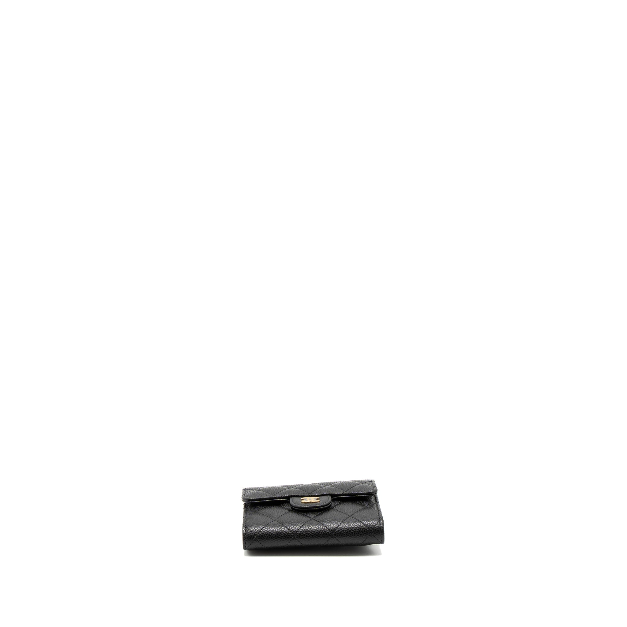 CHANEL CLASSIC COMPACT WALLET CAVIAR BLACK LGHW (MICROCHIP)