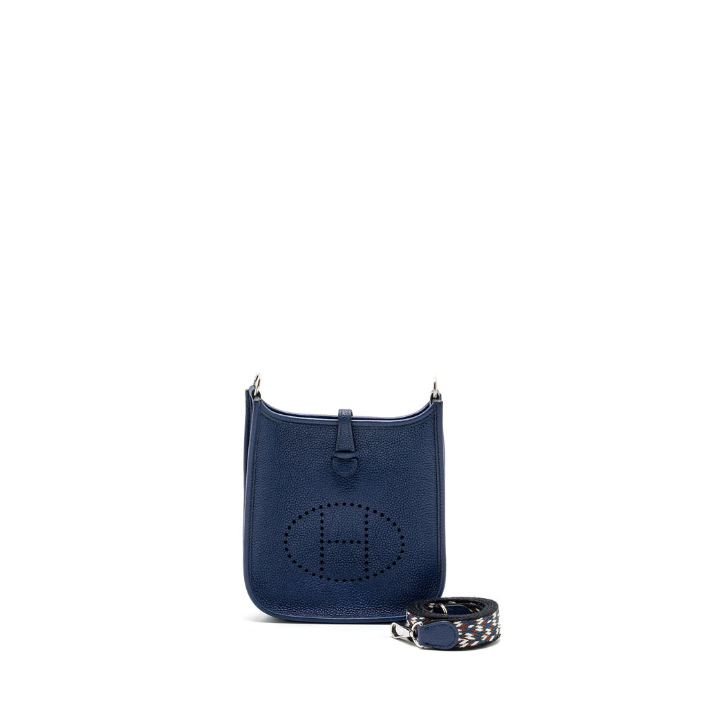 HERMES MINI EVELYNE CLEMENCE BLUE SAPHIR WITH MULTICOLOR STRAP SHW