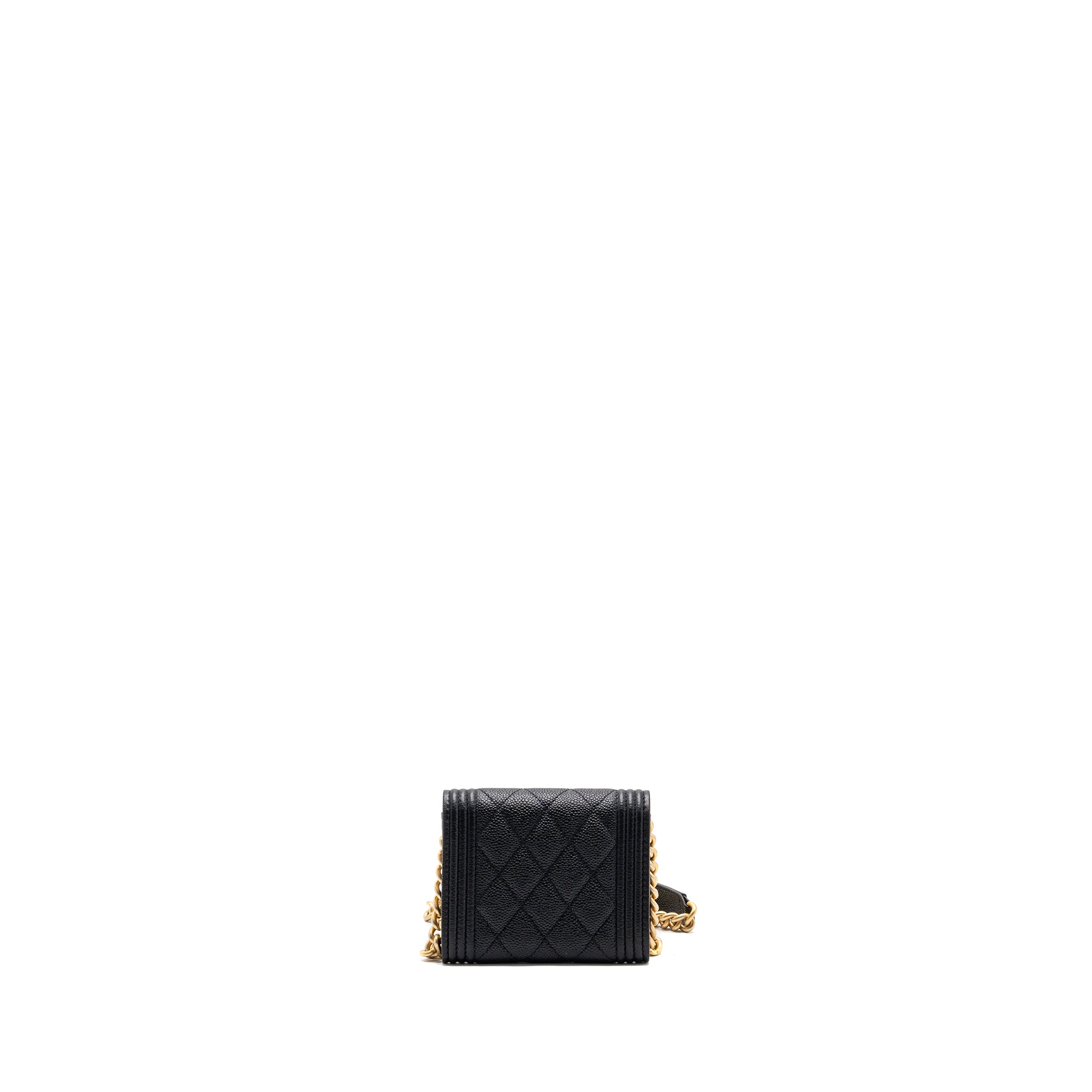 CHANEL BOY CARD HOLDER WITH CHAIN CAVIAR BLACK GHW