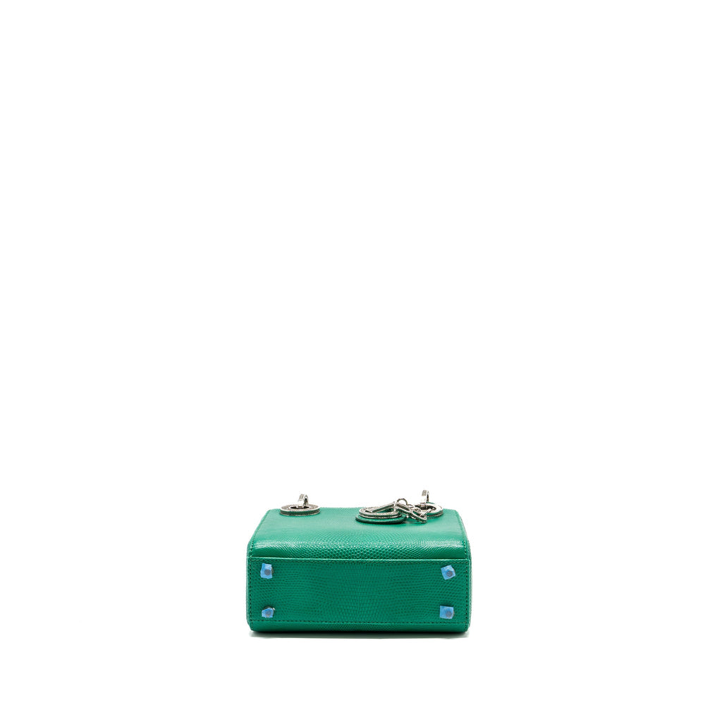 DIOR MINI LADY DIOR LIZARD GREEN WITH CRYSTAL BUCKLE SHW
