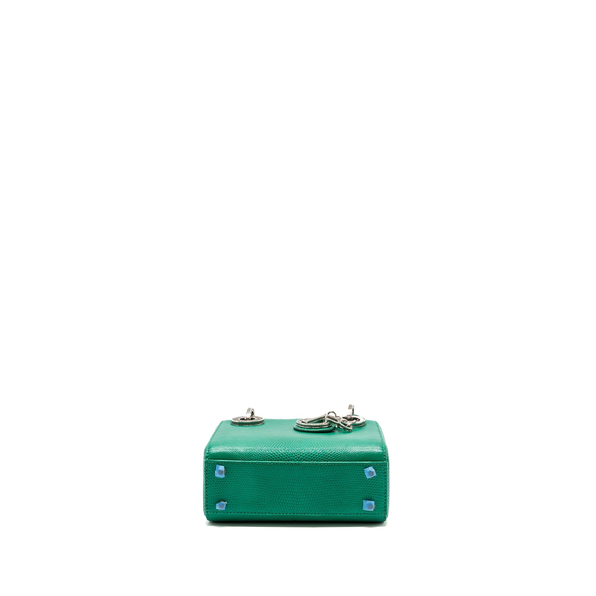DIOR MINI LADY DIOR LIZARD GREEN WITH CRYSTAL BUCKLE SHW