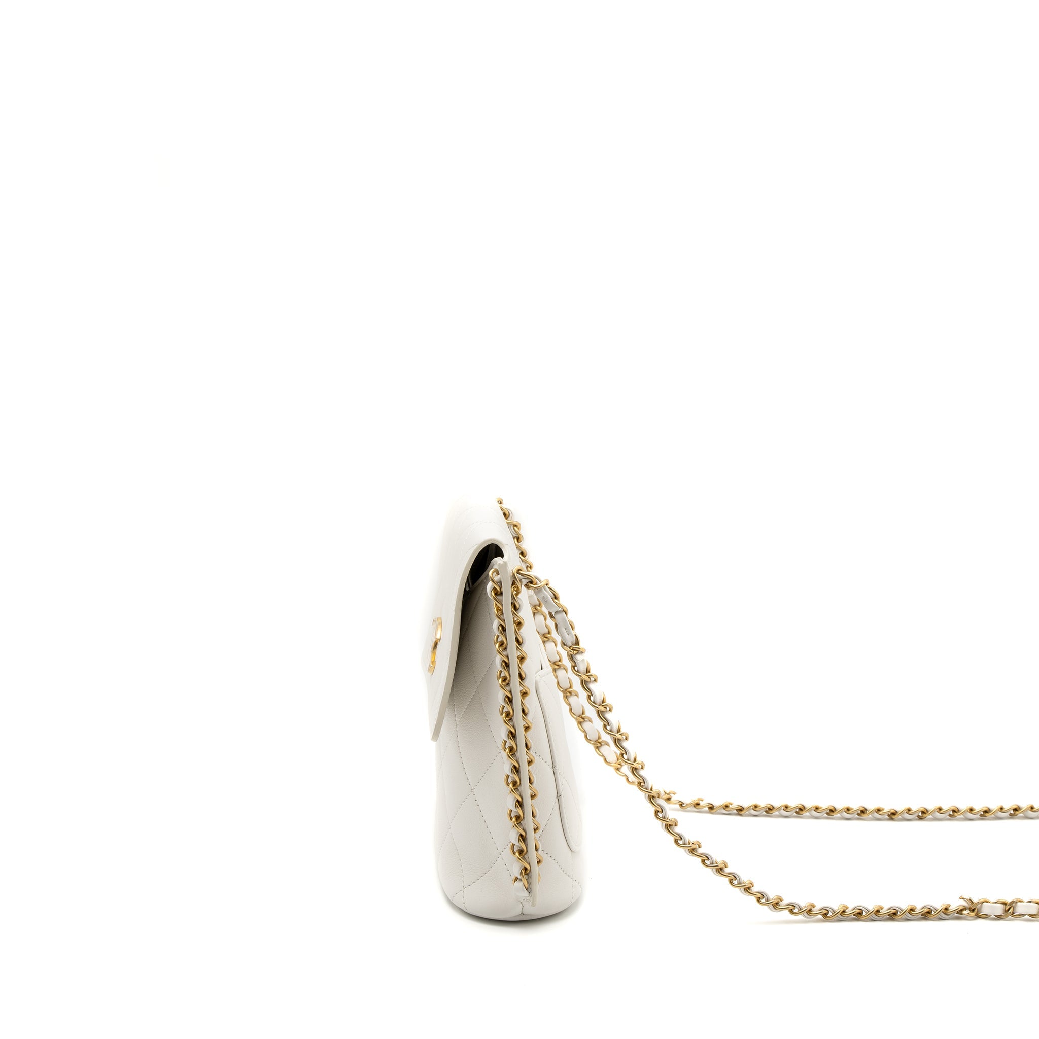 CHANEL CROSSBODY SQUARE FLAP BAG LAMBSKIN WHITE BRUSHED GHW