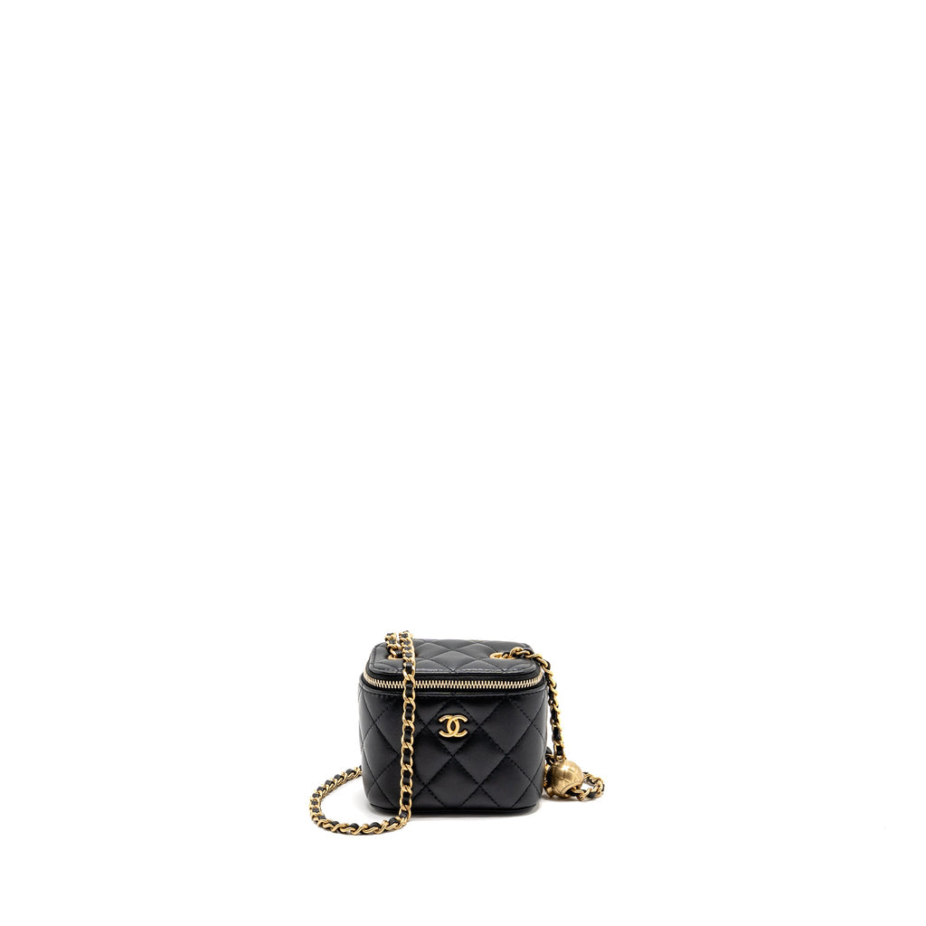 CHANEL PEARL CRUSH MINI VANITY WITH CHAIN LAMBSKIN BLACK GHW