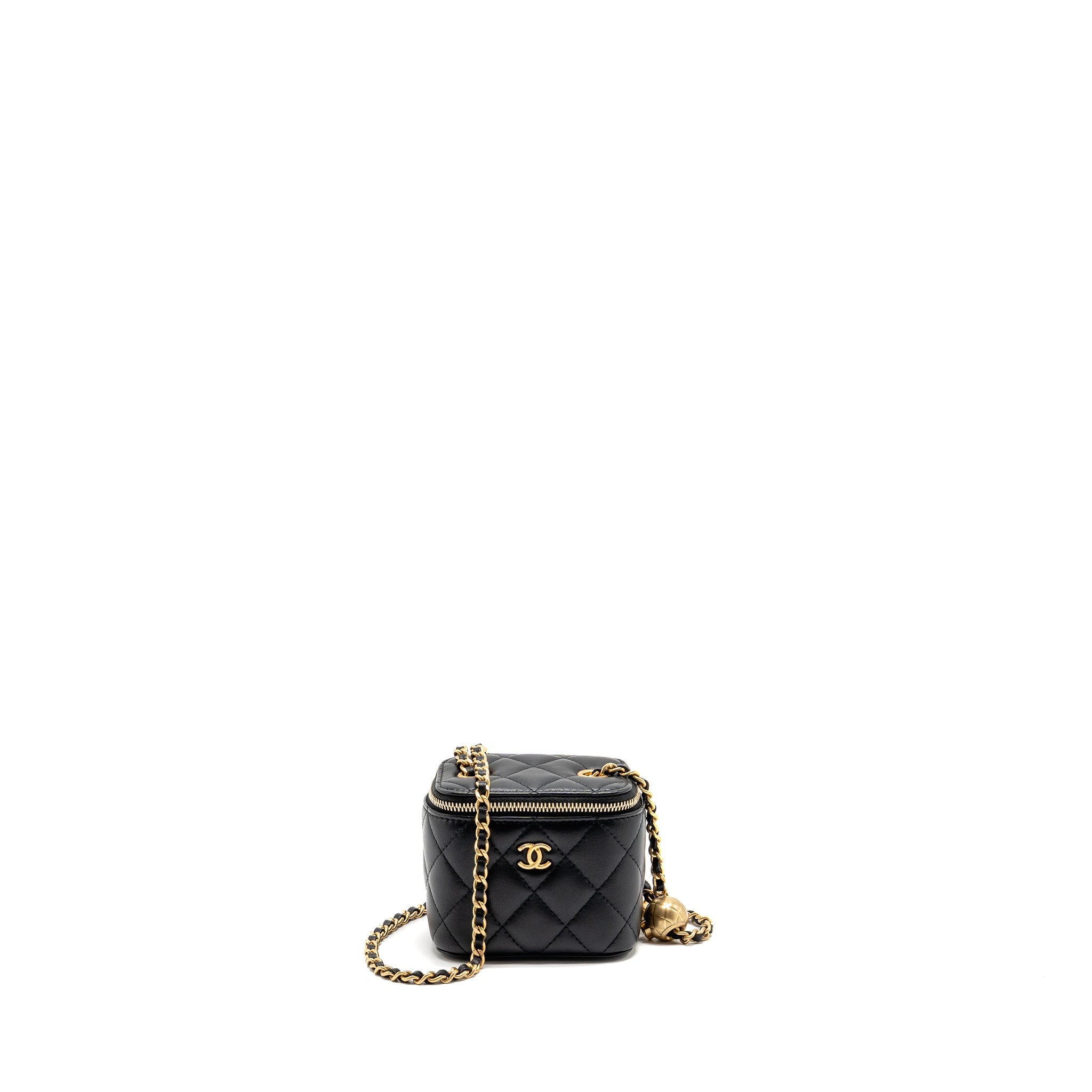 CHANEL PEARL CRUSH MINI VANITY WITH CHAIN LAMBSKIN BLACK GHW
