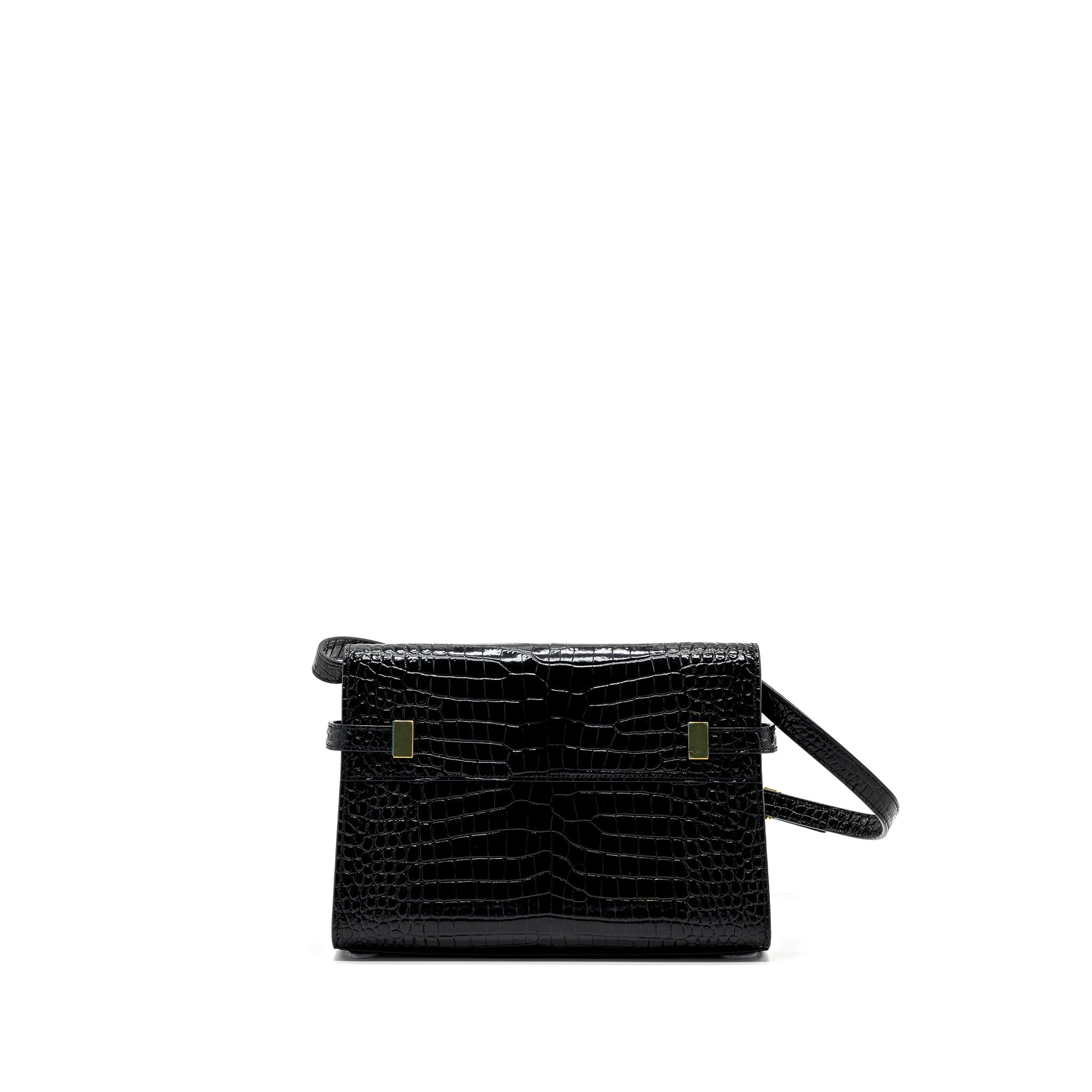 SAINT LAURENT MANHATTAN SHOULDER BAG CROCODILE-EMBOSSED BLACK GHW