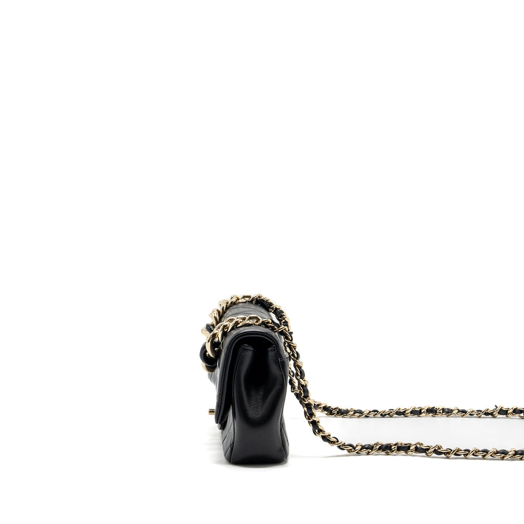 CHANEL GIANT CHAIN FLAP BAG LAMBSKIN BLACK MULTICOLOUR HARDWARE(MICROCHIP)