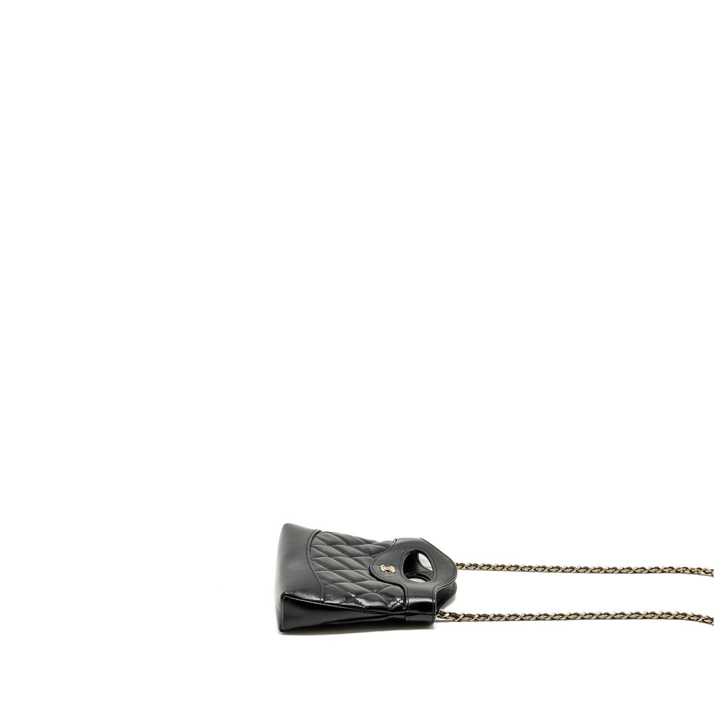 CHANEL 24S MINI 31 CLUTCH WITH CHAIN SHINY LAMBSKIN BLACK LGHW (MICROCHIP)