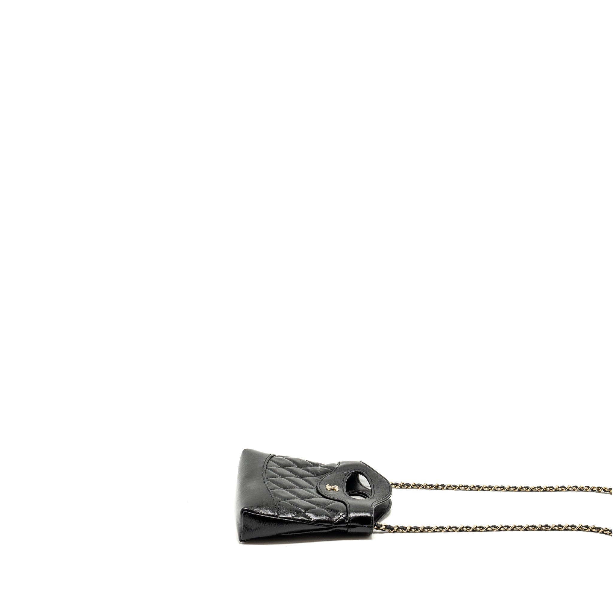 CHANEL 24S MINI 31 CLUTCH WITH CHAIN SHINY LAMBSKIN BLACK LGHW (MICROCHIP)