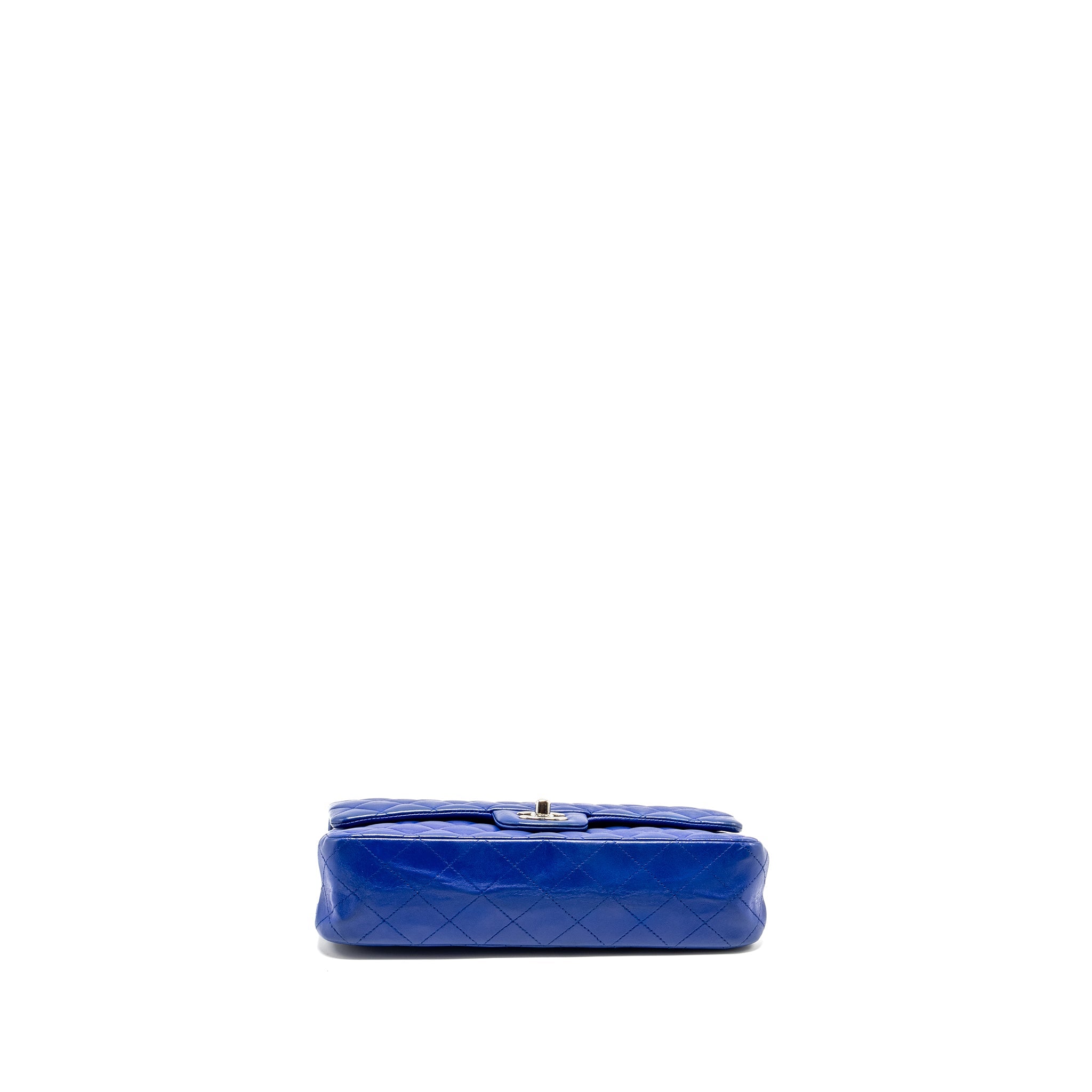 CHANEL MEDIUM CLASSIC DOUBLE FLAP BAG LAMBSKIN BLUE SHW