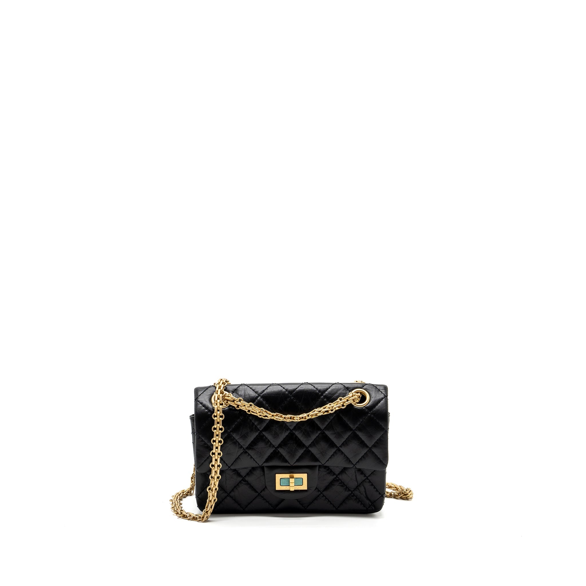 CHANEL MINI 2.55 REISSUE FLAP BAG AGED CALFSKIN BLACK GHW (MICROCHIP)