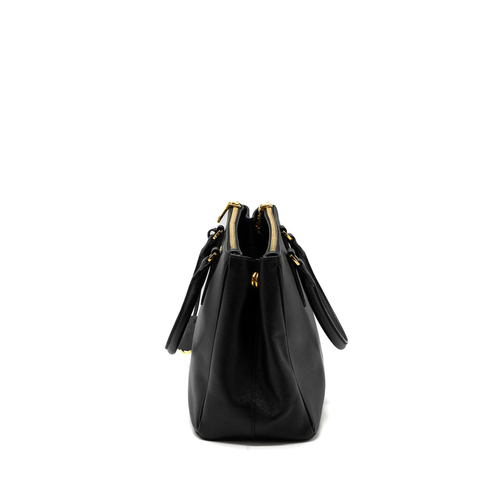 PRADA DOUBLE ZIP TOTE BAG SAFFIANO CALFSKIN BLACK GHW