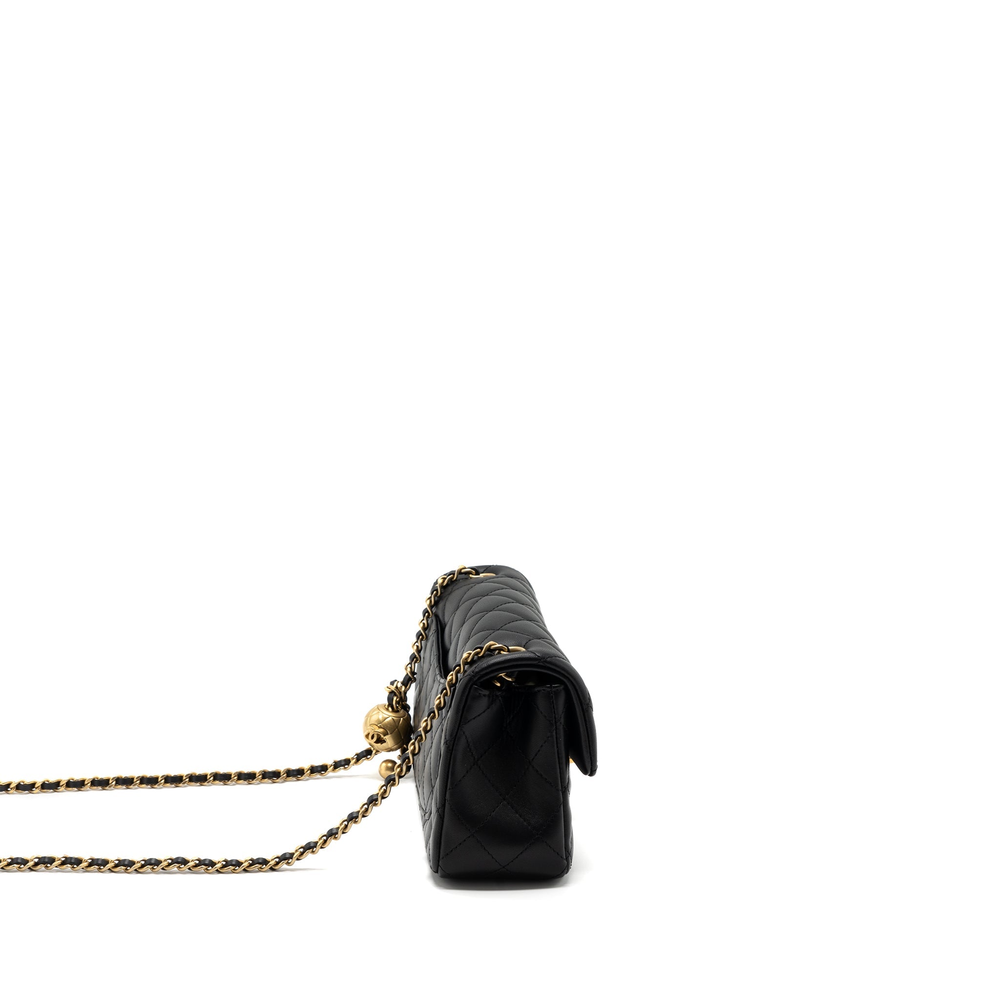 CHANEL 23K PEARL CRUSH MINI RECTANGULAR FLAP BAG LAMBSKIN BLACK GHW (MICROCHIP)