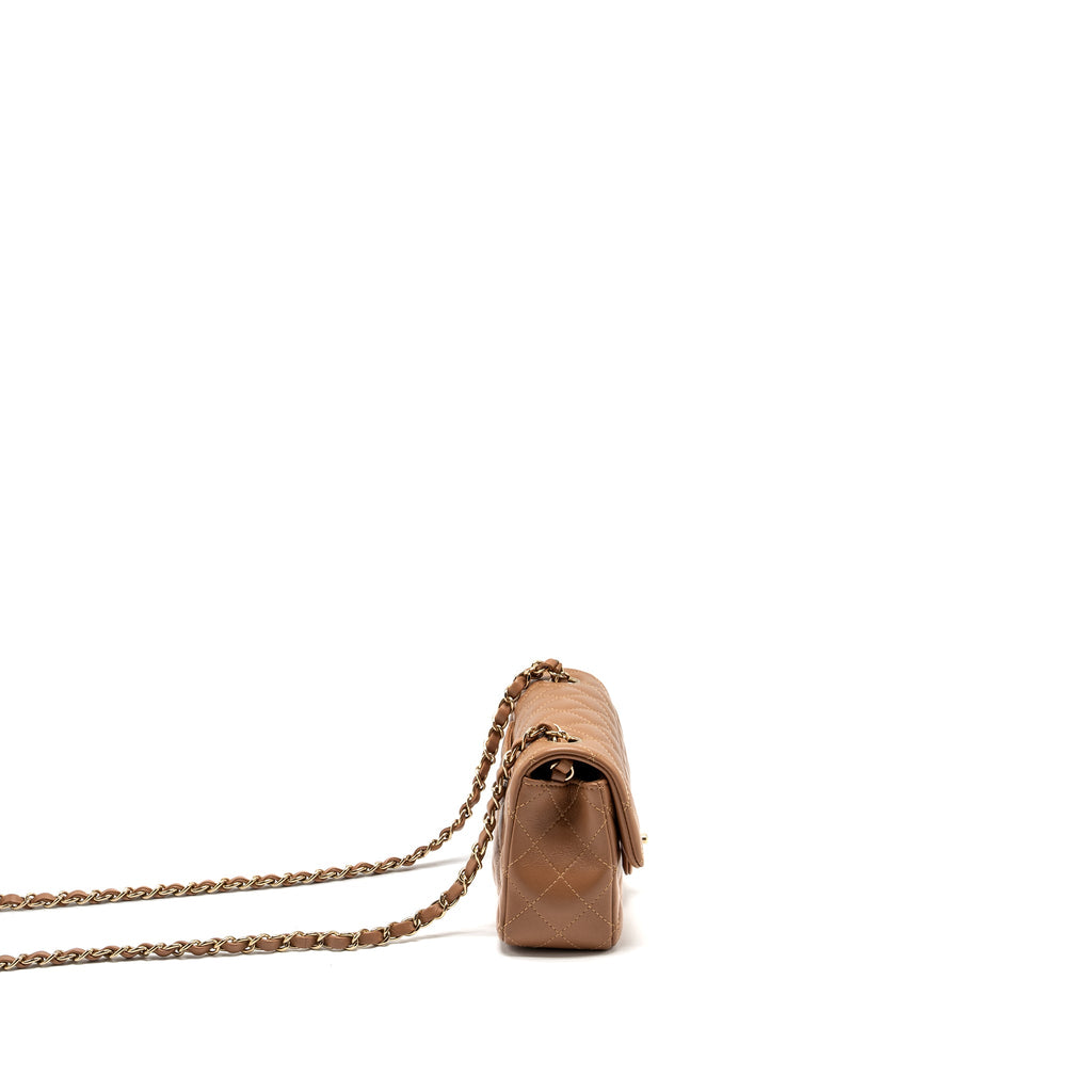 CHANEL 22S MINI RECTANGULAR FLAP BAG LAMBSKIN CARAMEL LGHW (MICROCHIP)