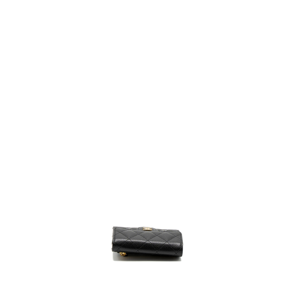 CHANEL CLASSIC COMPACT WALLET CAVIAR BLACK LGHW (MICROCHIP)