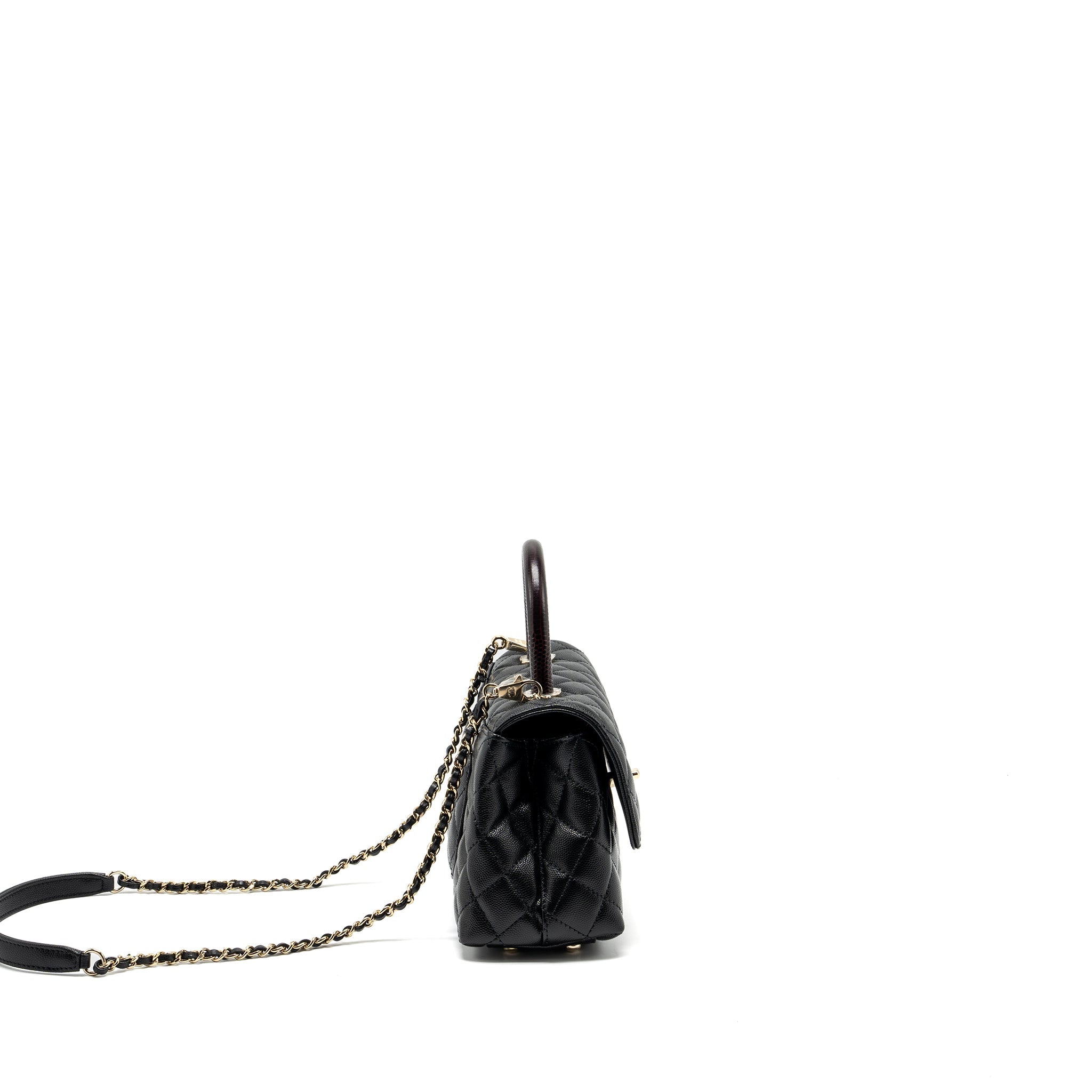 CHANEL SMALL COCO HANDLE WITH LIZARD EMBOSSED HANDLE CAVIAR BLACK LGHW (MICROCHIP)
