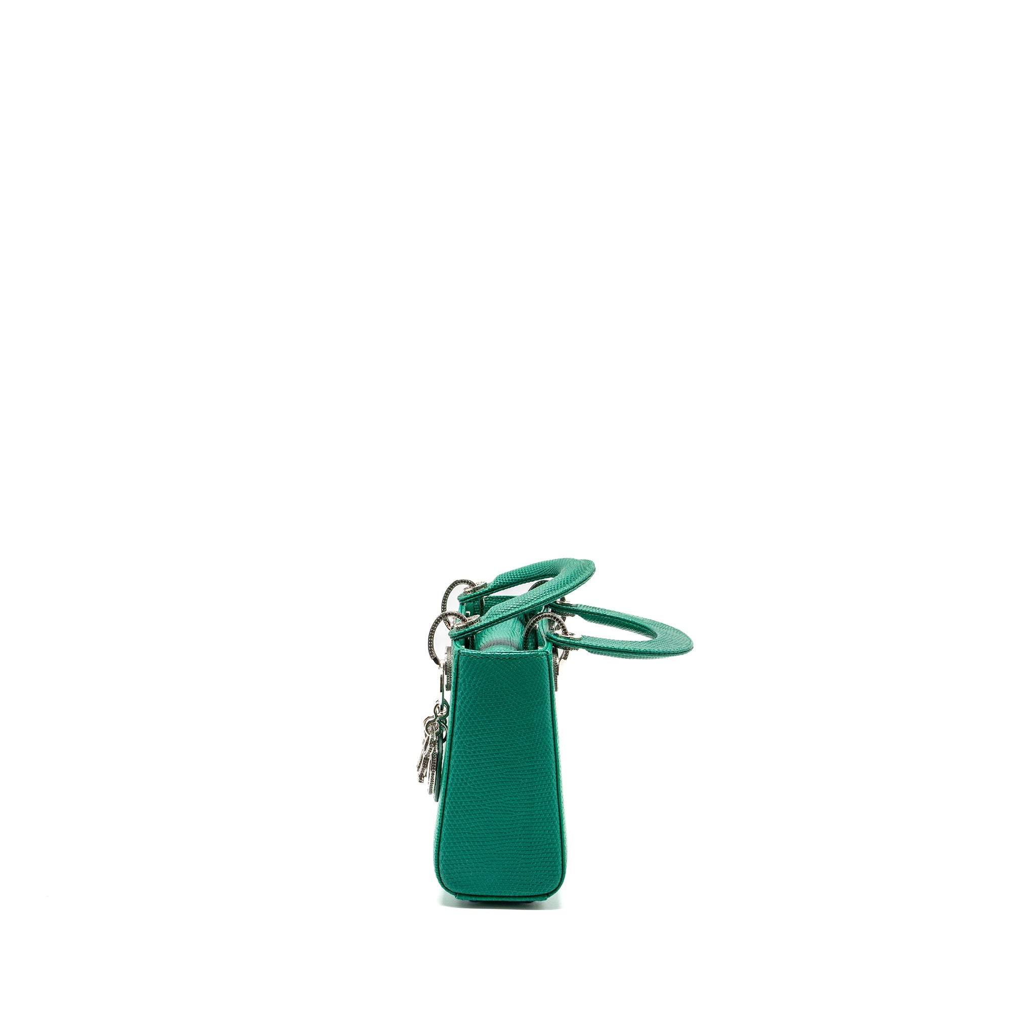 DIOR MINI LADY DIOR LIZARD GREEN WITH CRYSTAL BUCKLE SHW