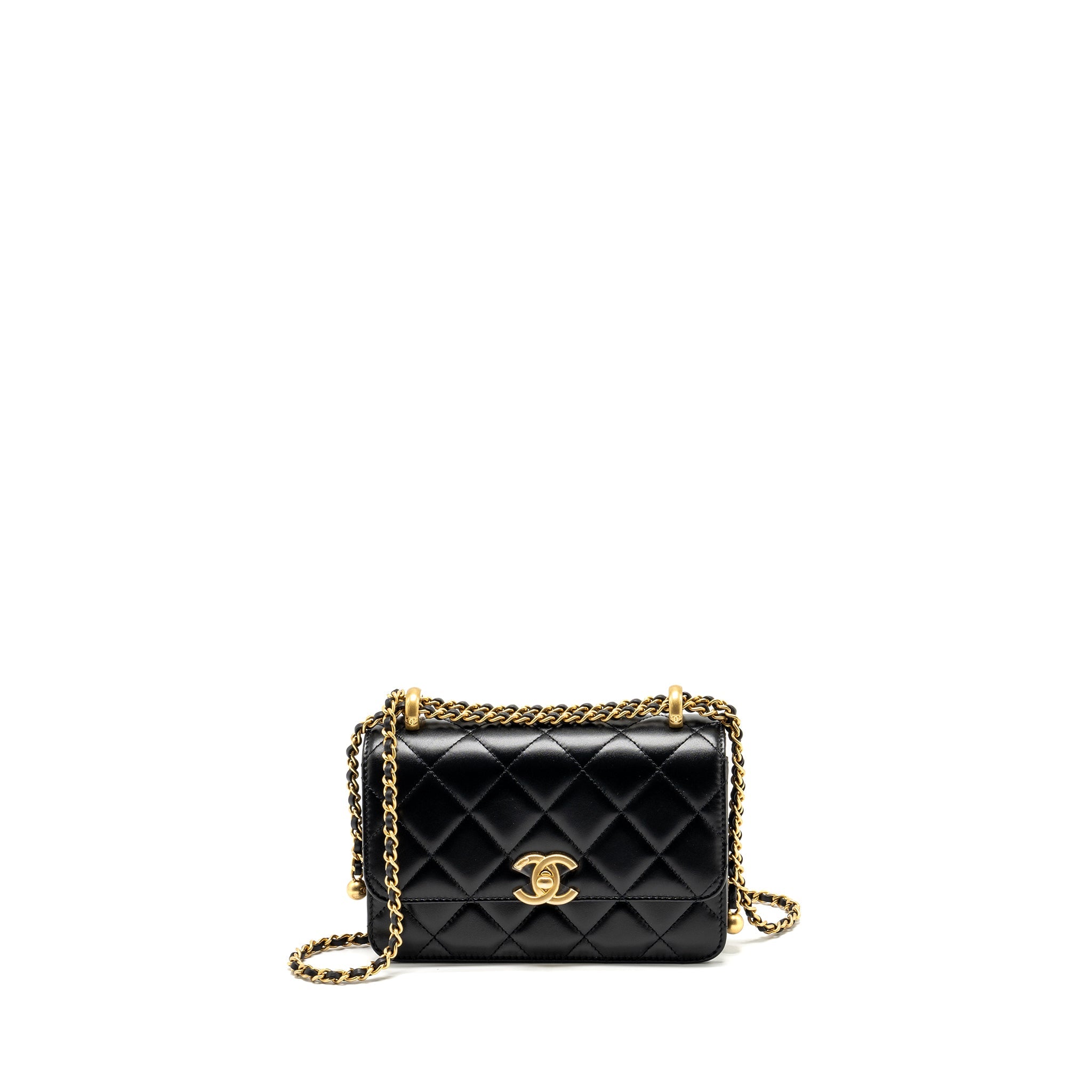 CHANEL 24C GOLD CRUSH MINI FLAP BAG CALFSKIN BLACK GHW (MICROCHIP)
